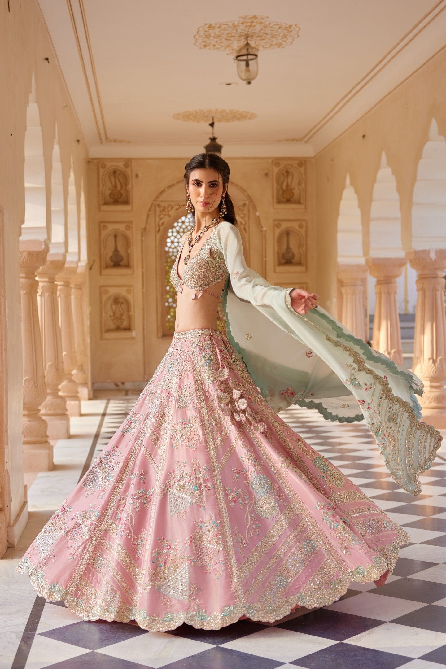 Flamingo Pink Embroidered Lehenga