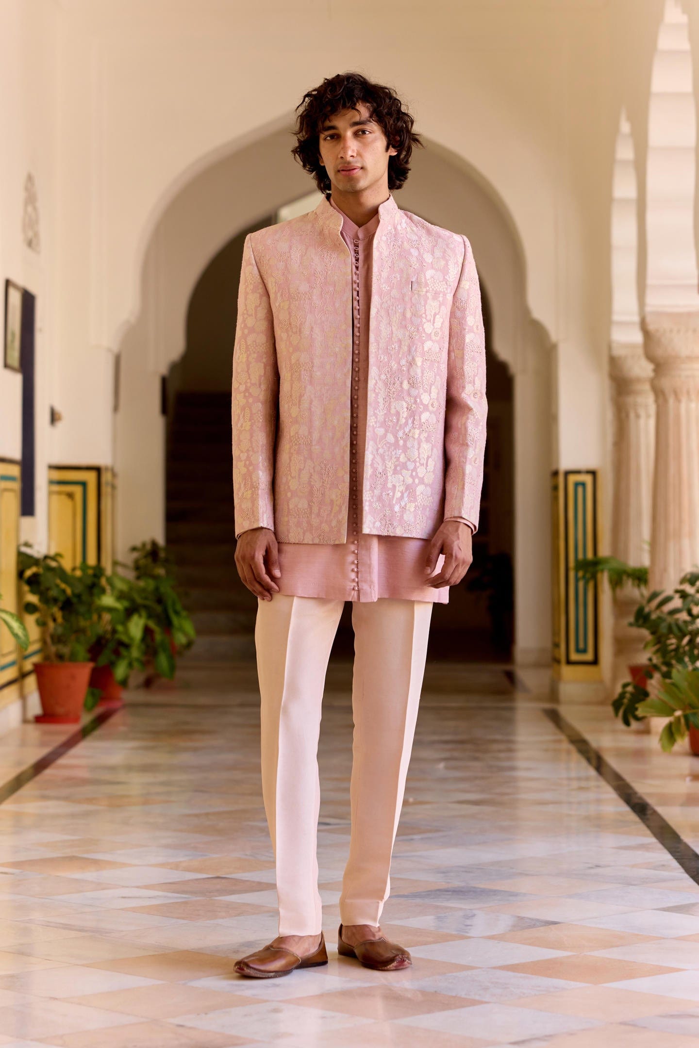 Camellia Pink Open Bandhgala Set