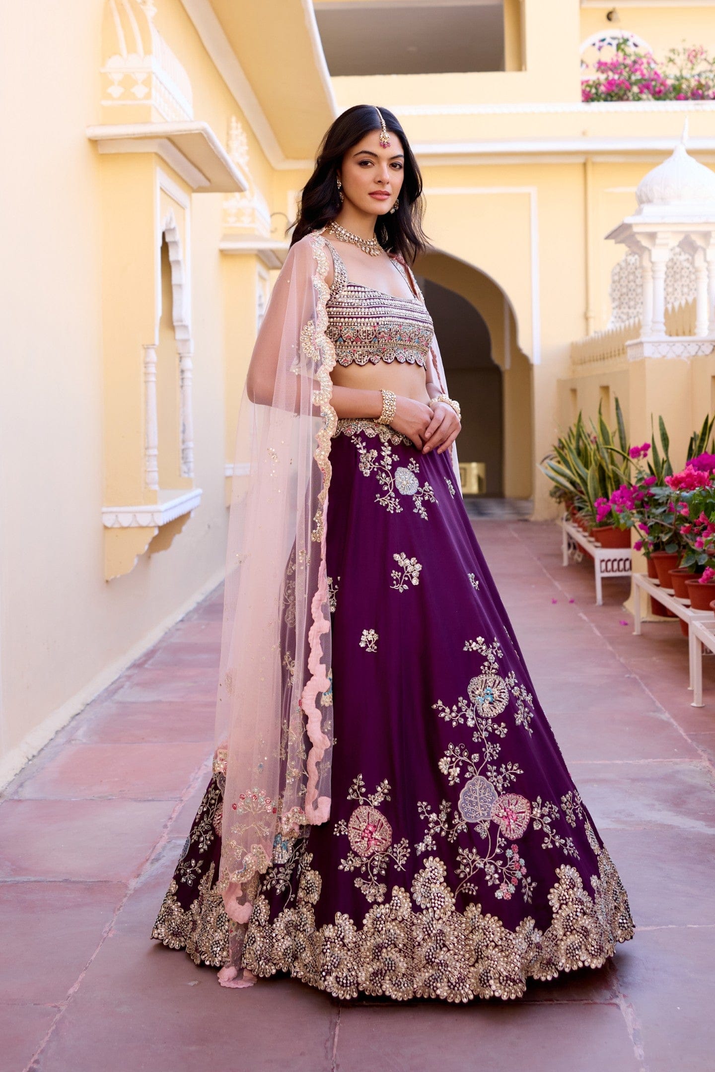 Aubergine Mulberry Silk Lehenga Set