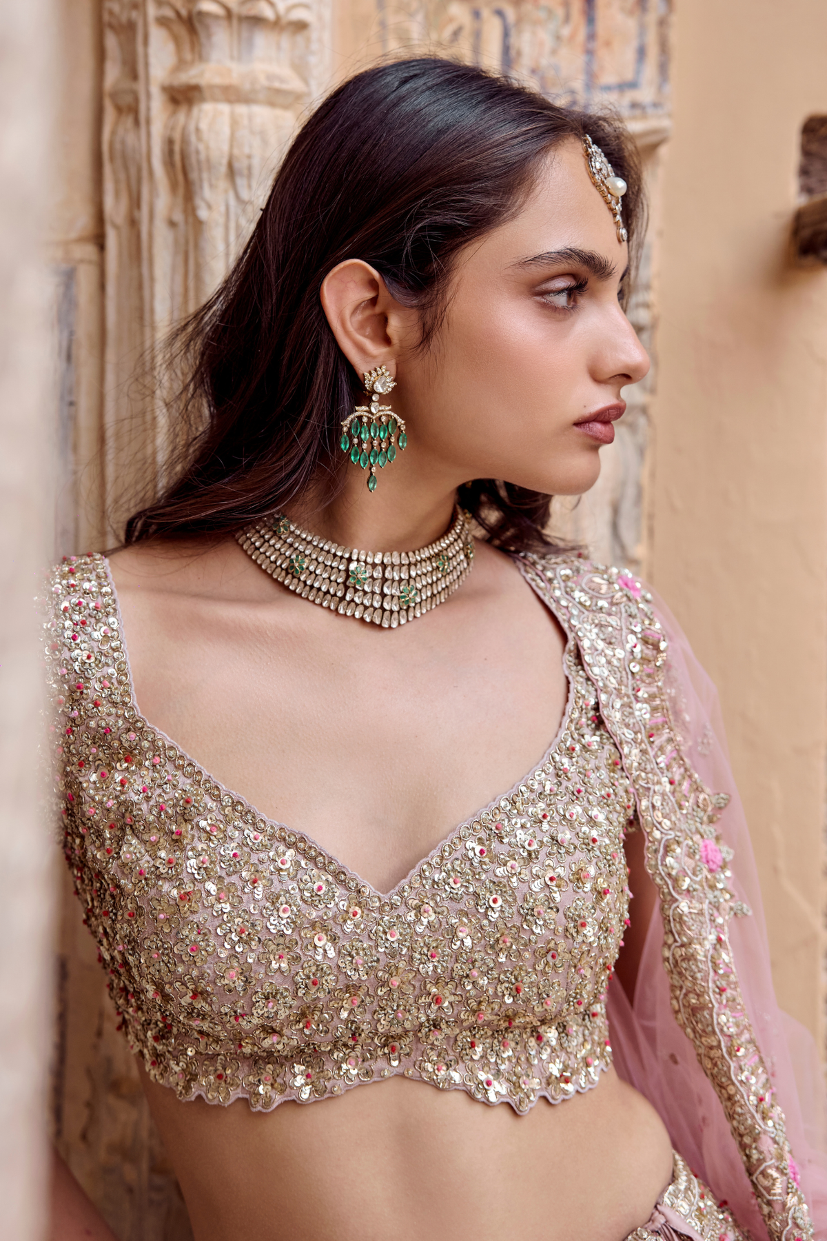 Skin Rose Embroidered Bridal Lehenga Set