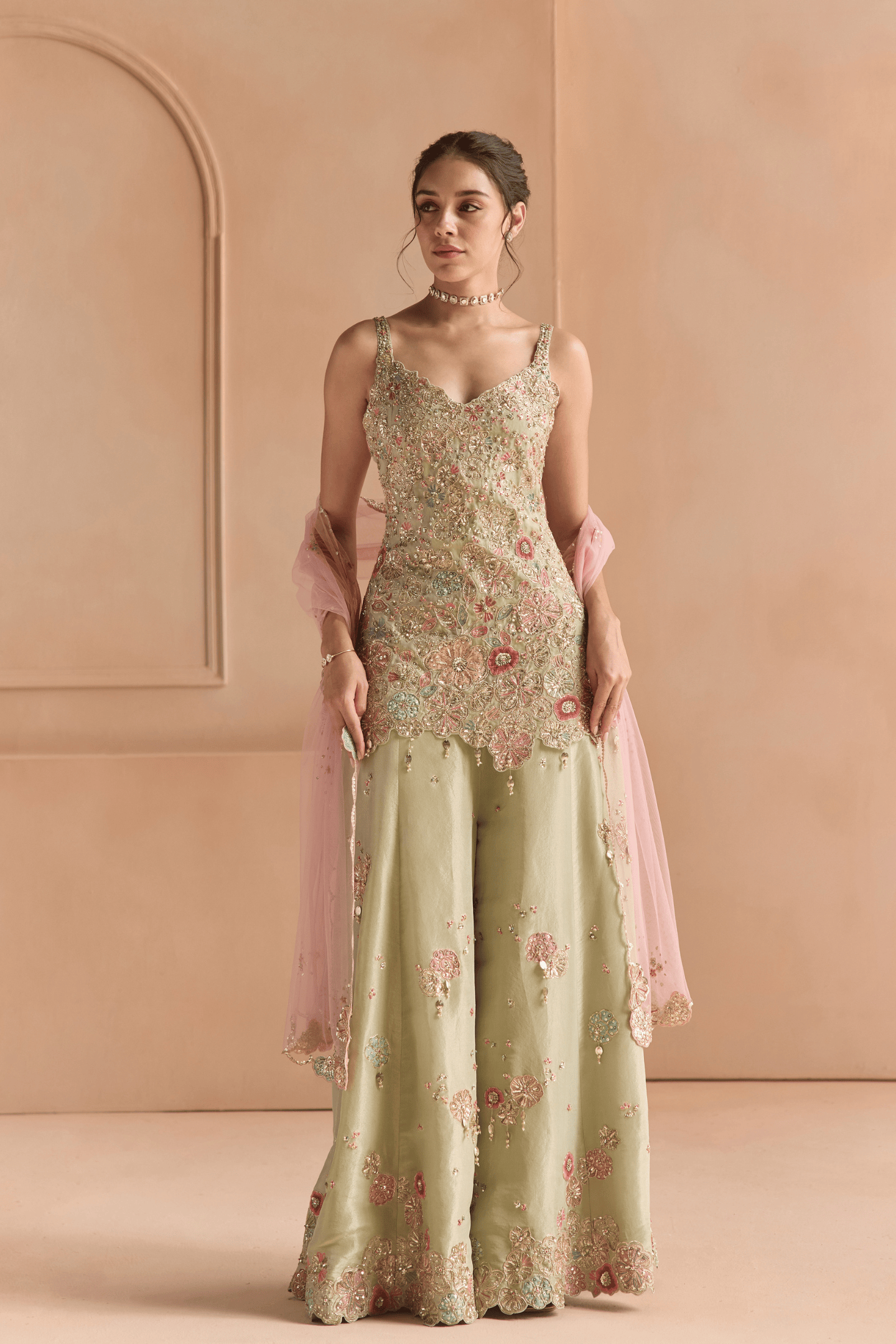 Sage Embroidered Sharara Set