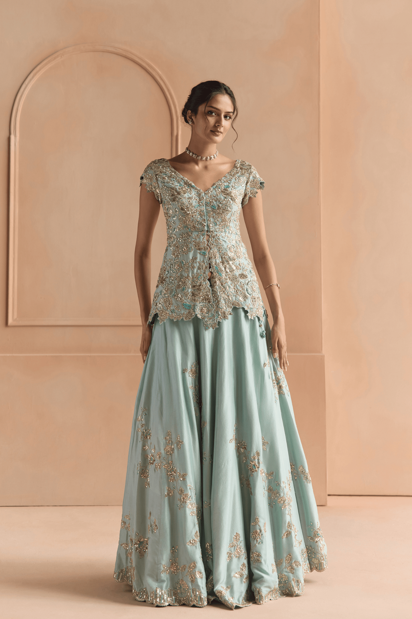Teal Embroidered Lehenga Set