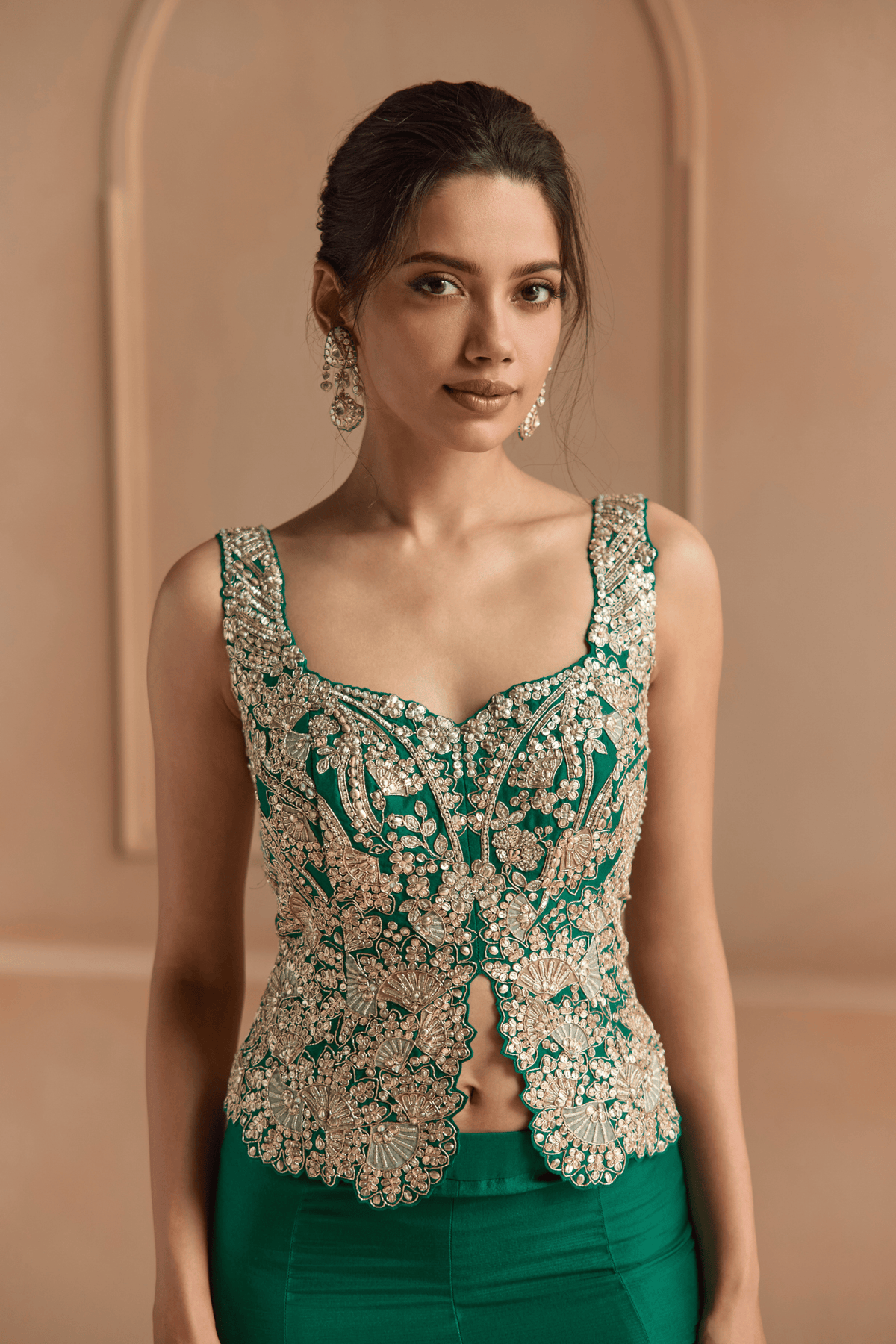 Jewel Green Embroidered Top & Garara Set