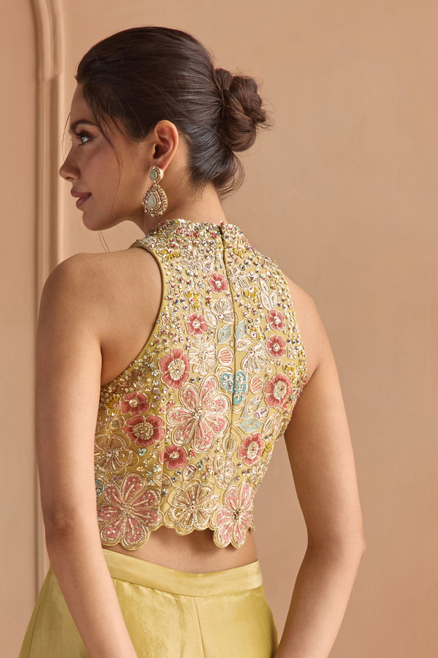Butter Yellow Embroidered Top & Flare Pants Set