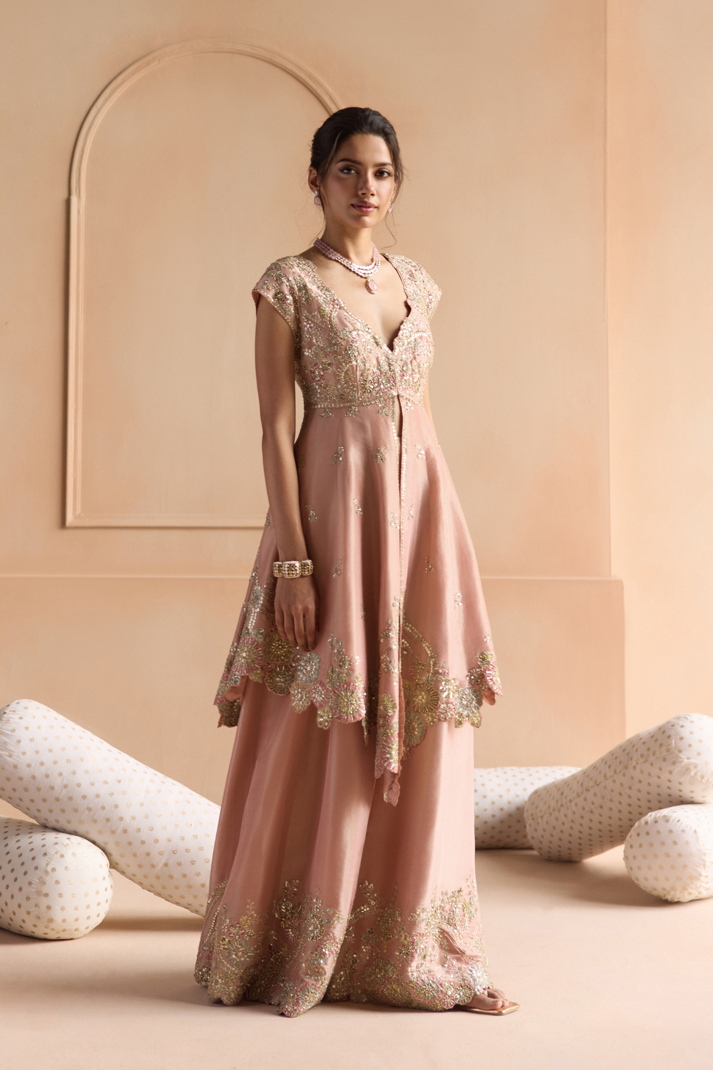 Oyester Pink Embroidered Sharara Set