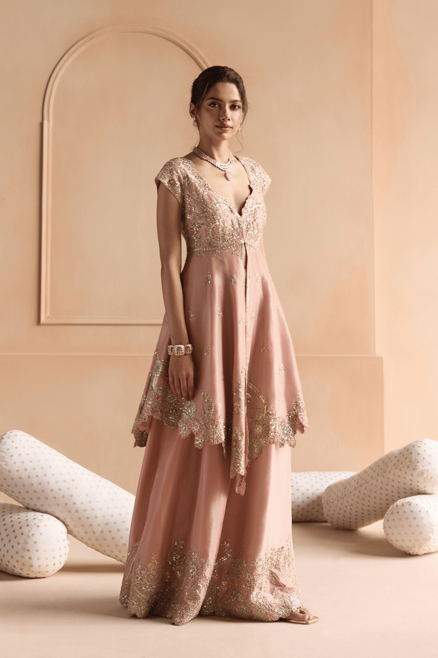 Oyester Pink Embroidered Sharara Set