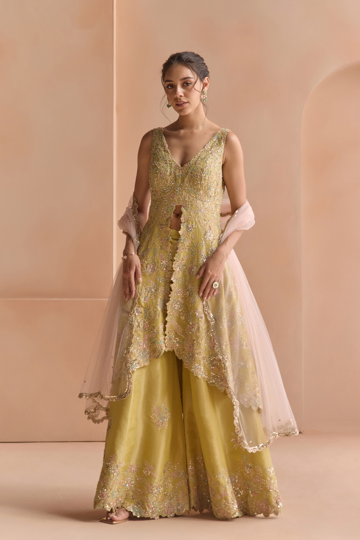 Citrus Yellow Embroidered Sharara Set