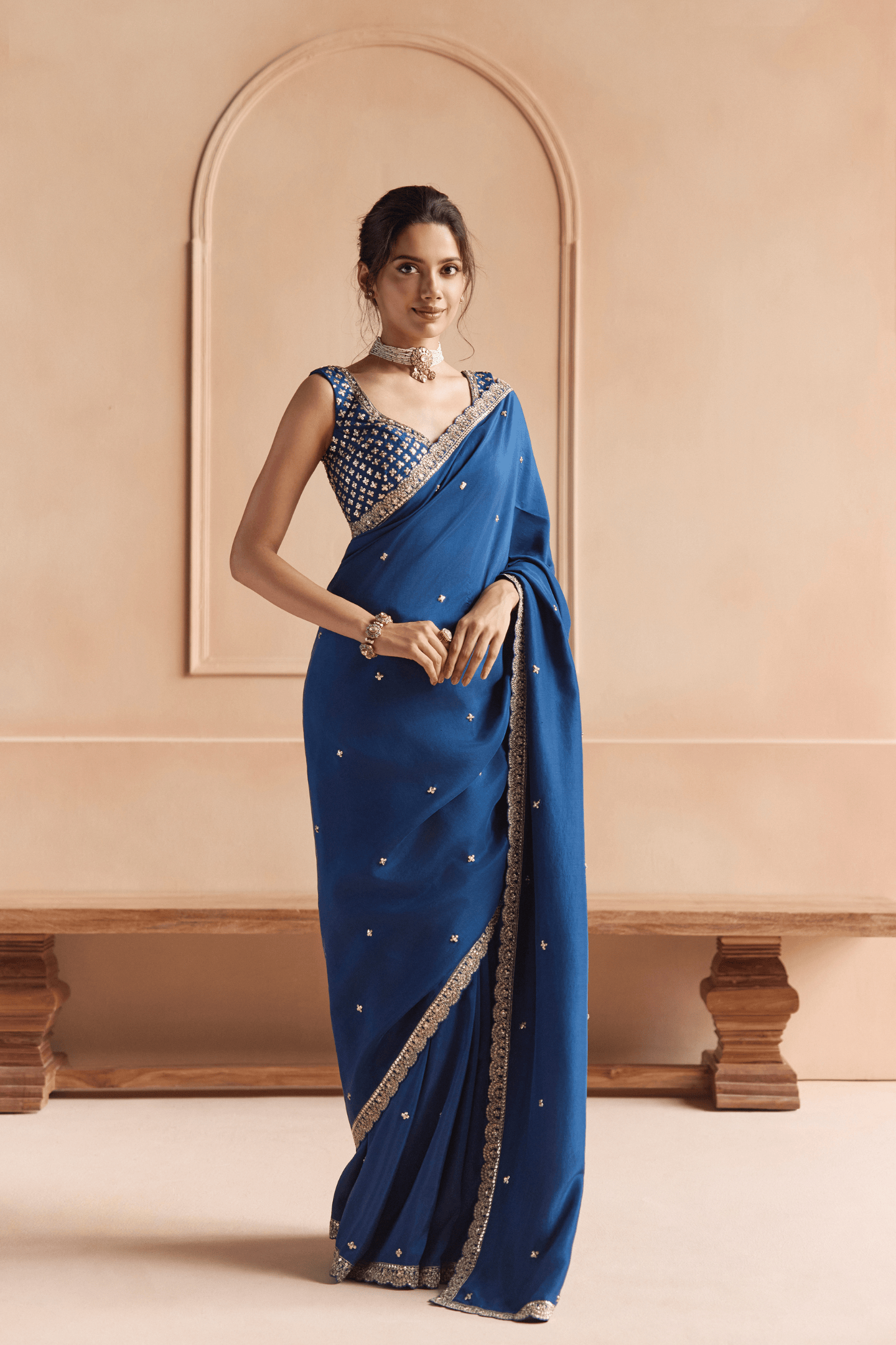 French Navy Saree Set
