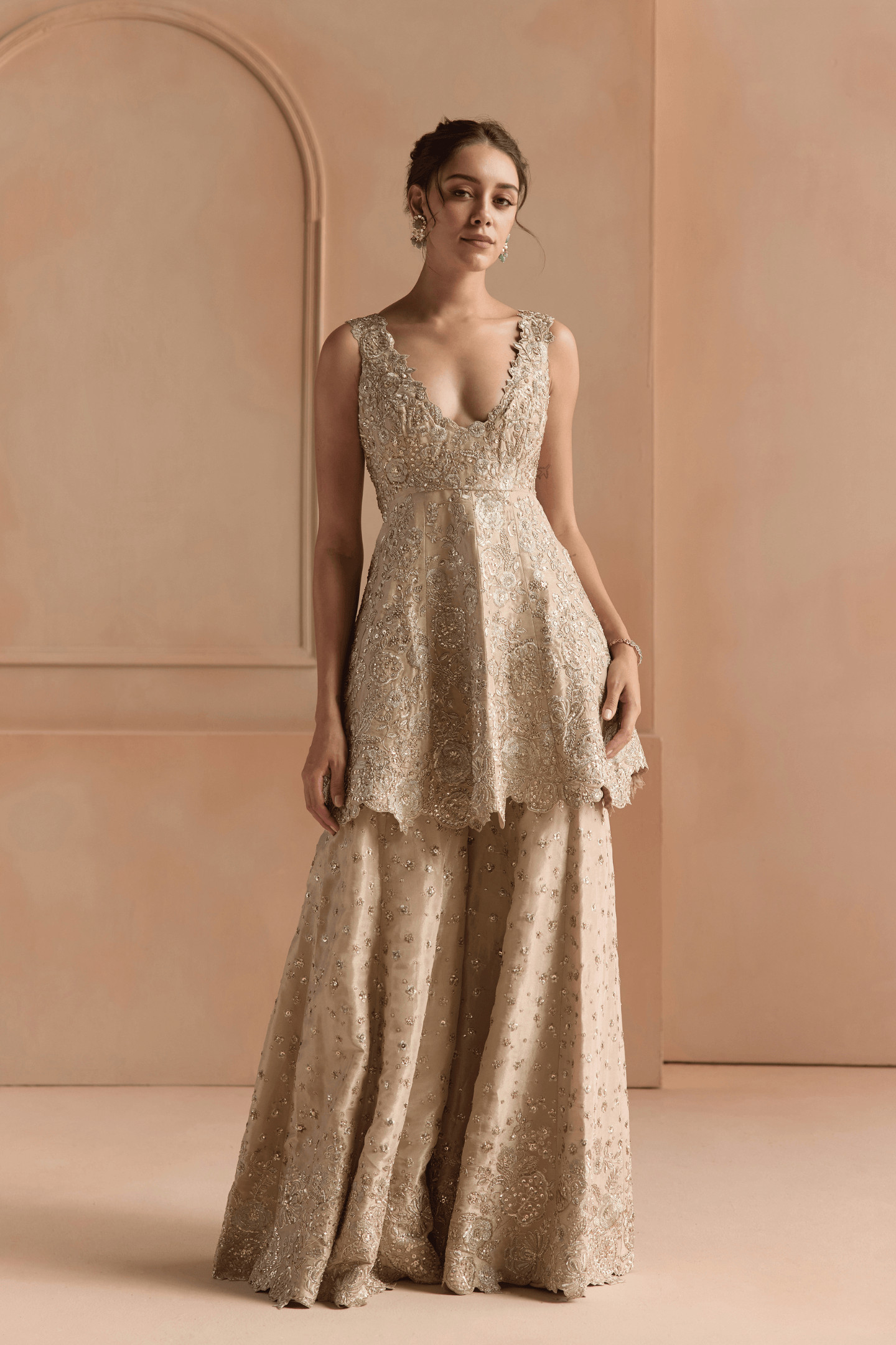 Beige Champagne Peplum Garara Set