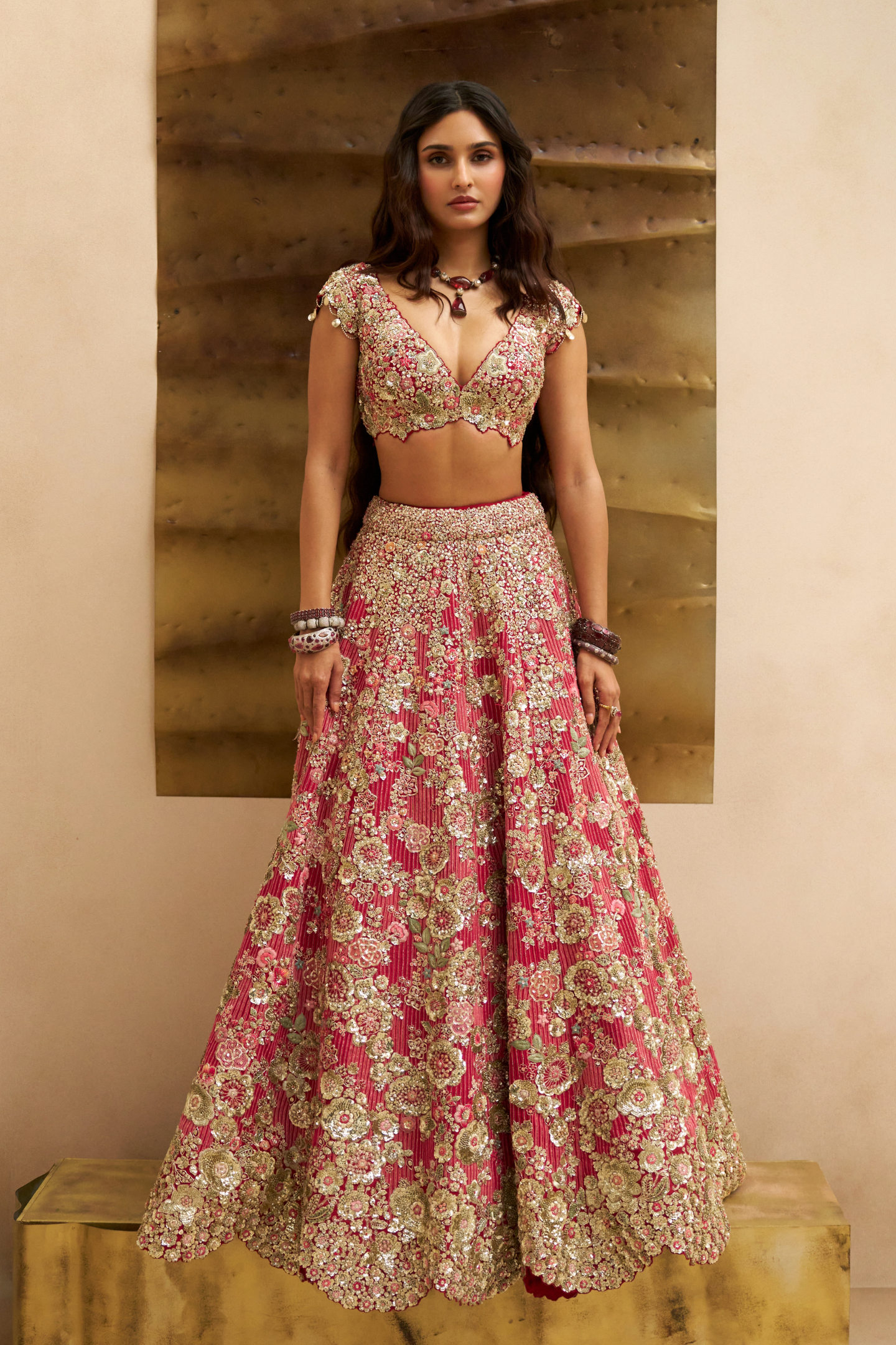 Deep Berry Blossom Bridal Lehenga Set
