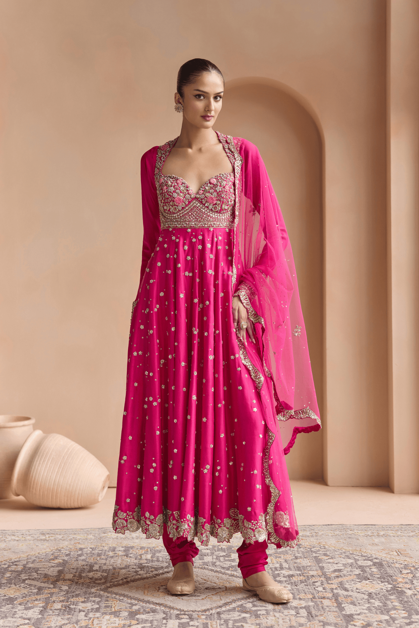 Scarlet Embroidered Anarkali Set