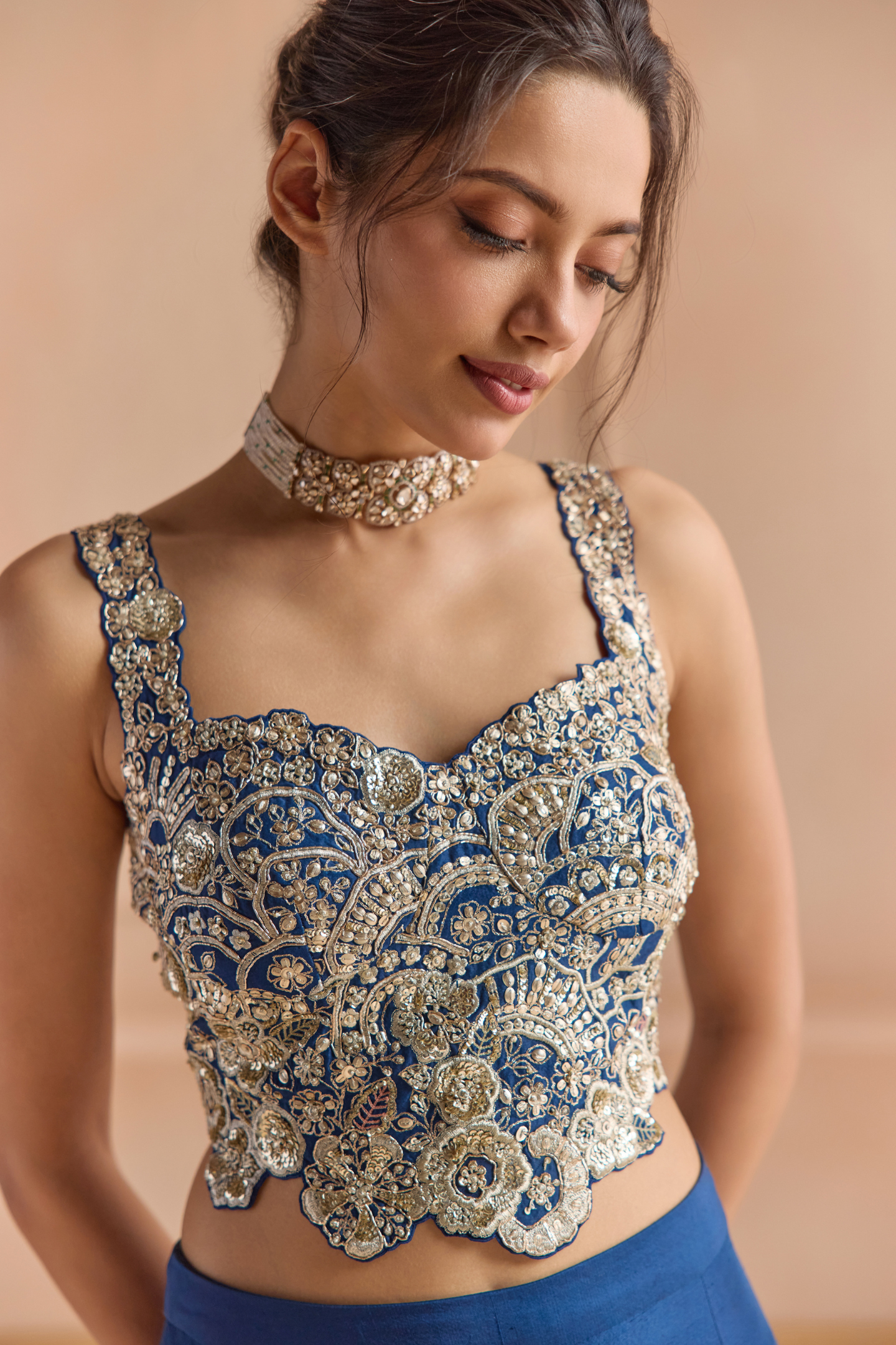 French Navy Embroidered Top & Garara Set