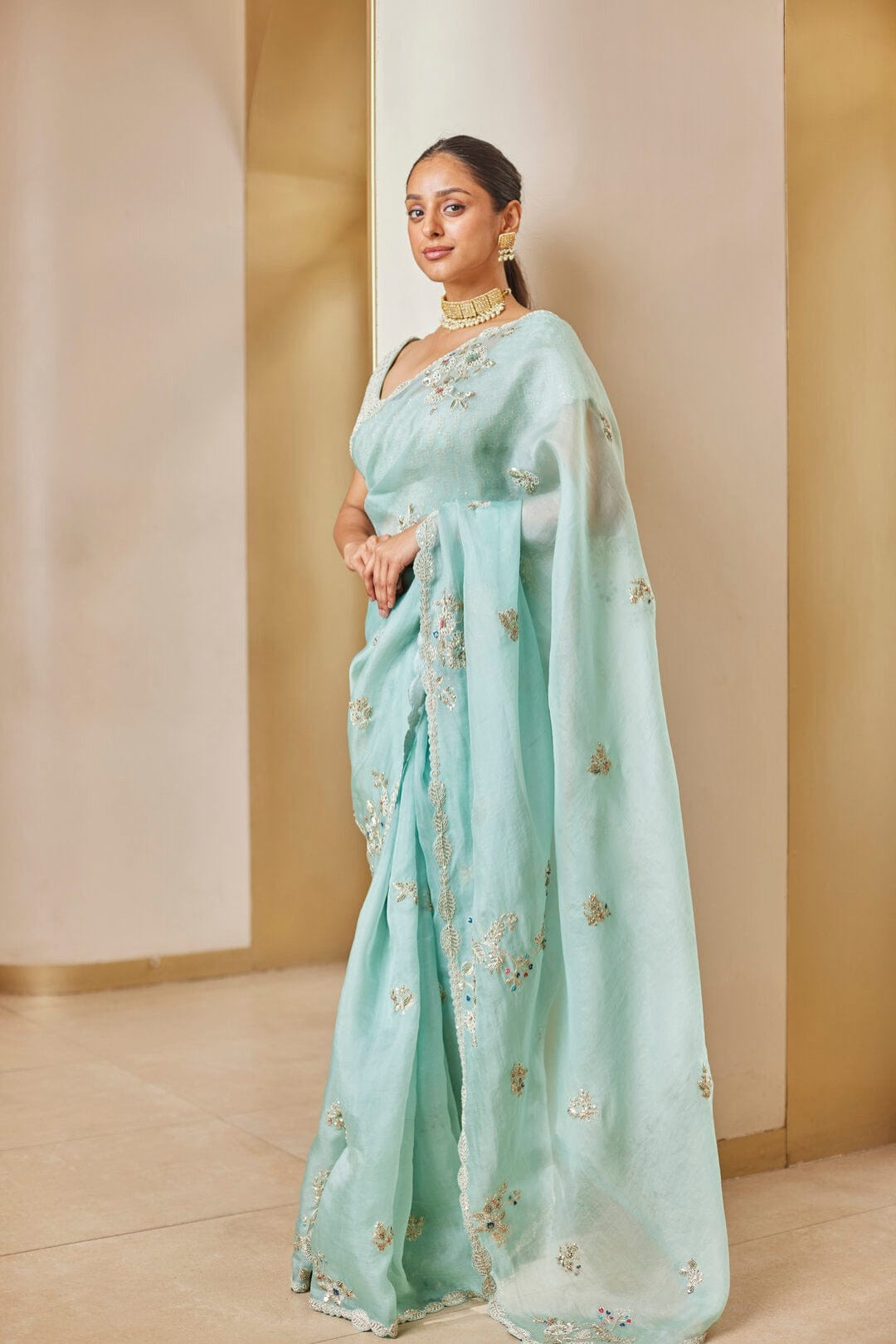 Teal Embroidered Saree