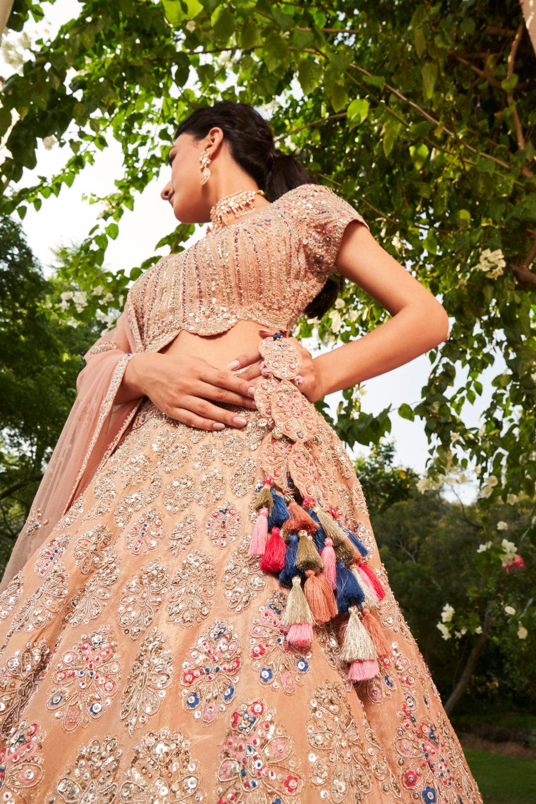 Coral Embroidered Lehenga Set