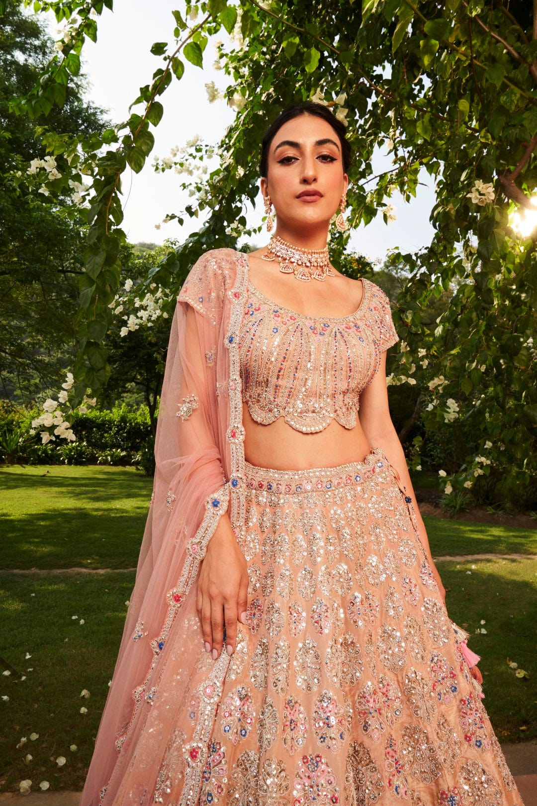Coral Embroidered Lehenga Set