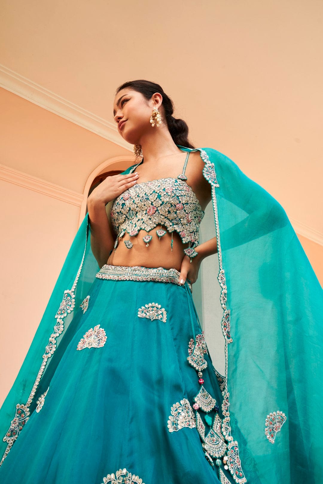 Pine Embroidered Lehenga