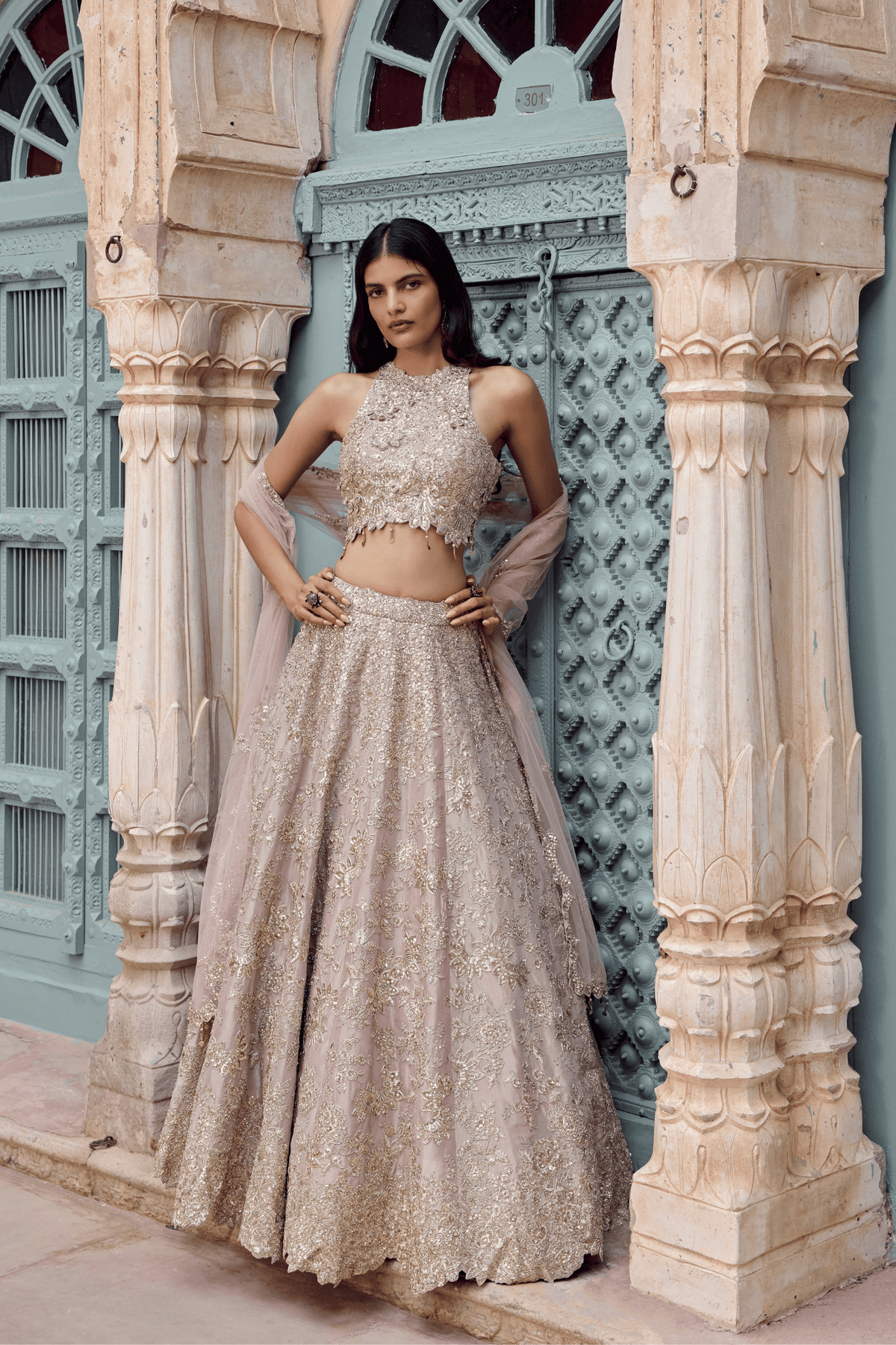 Tan Zardozi Embroidered Lehenga Set