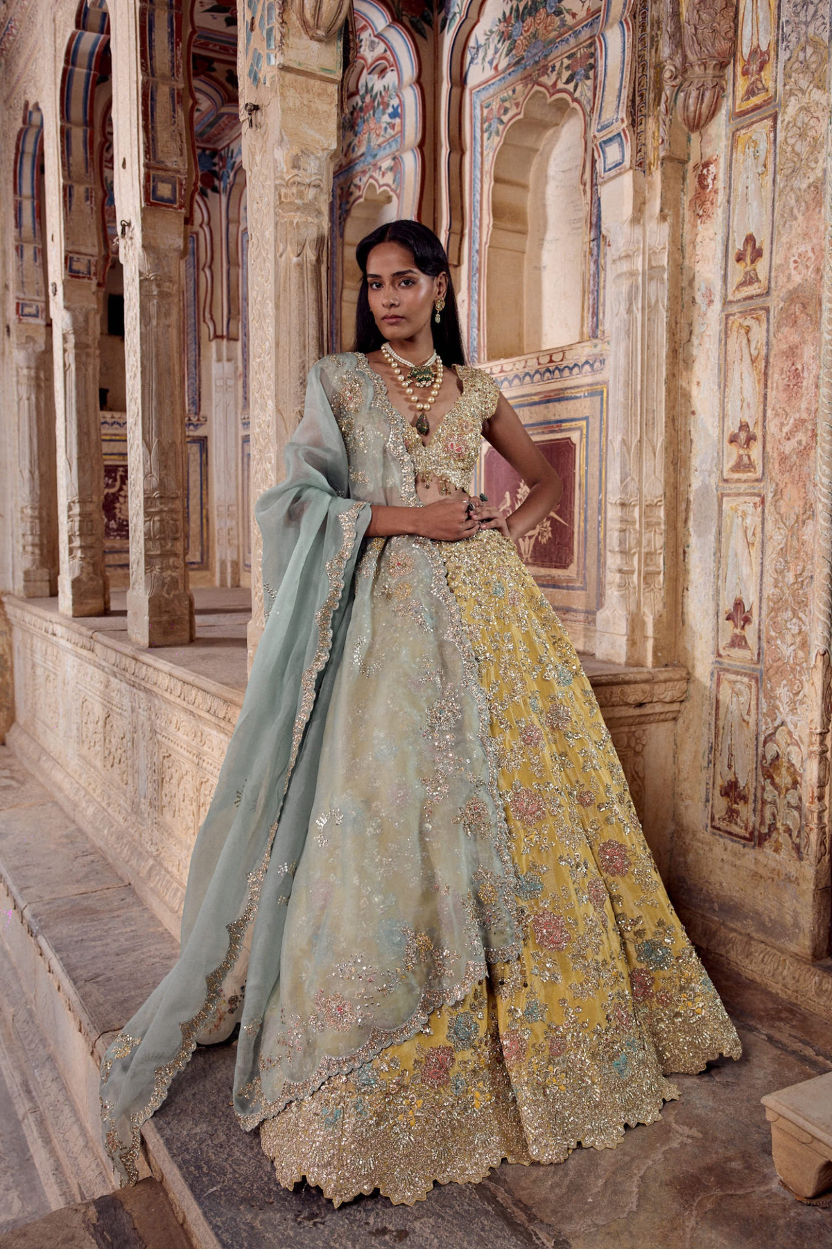 Maize Yellow Embroidered Lehenga Set