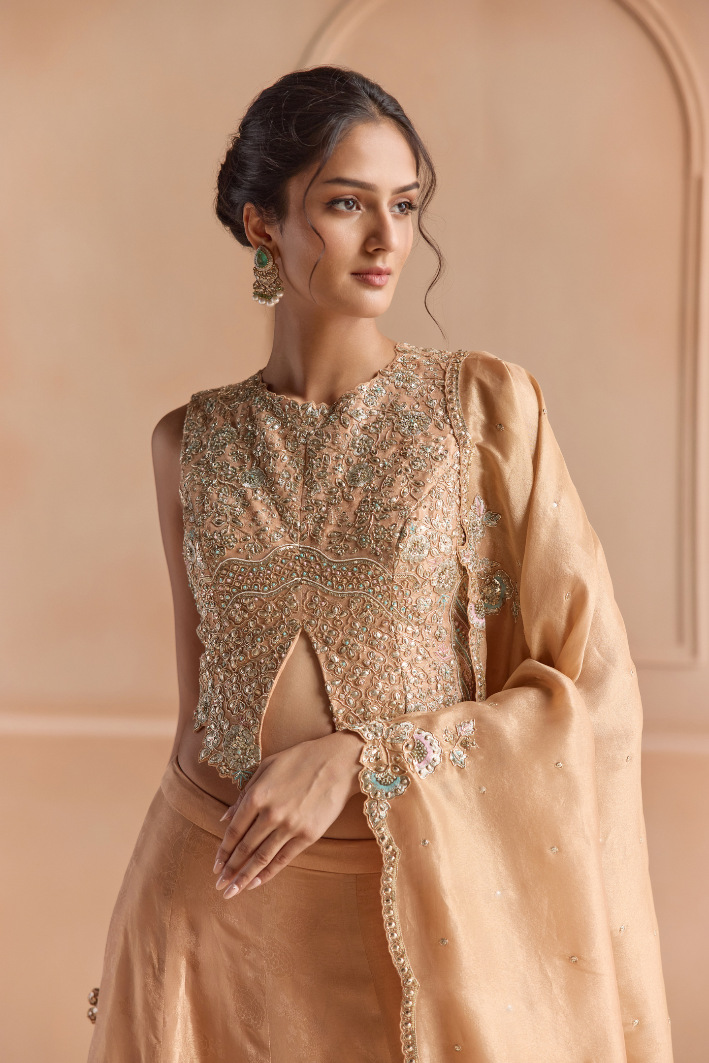 Sepia Gold Tissue Lehenga Silk