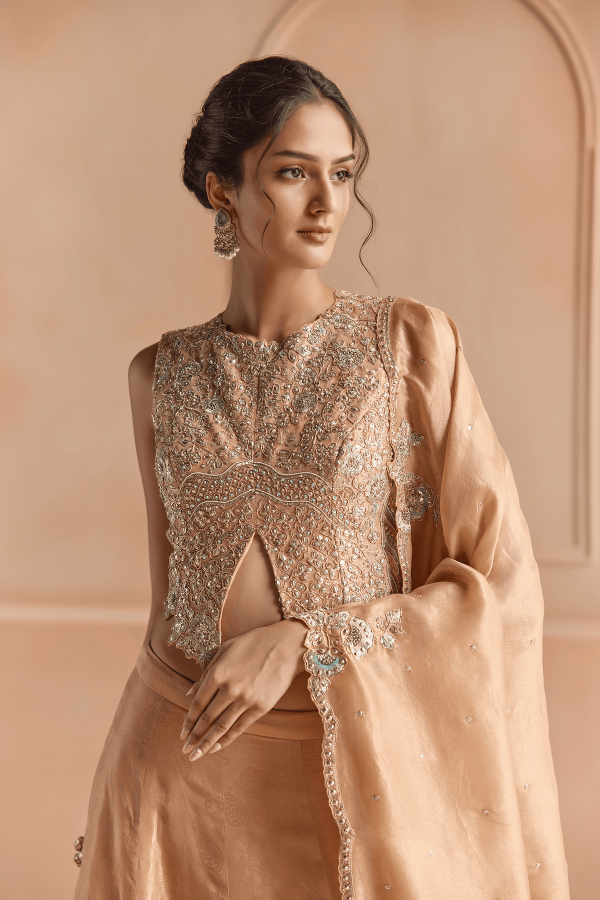 Sepia Gold Tissue Lehenga Silk