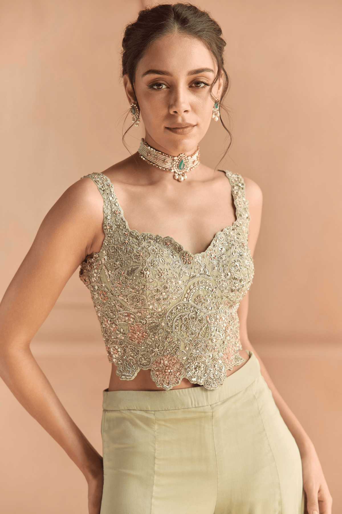 Sage Embroidered Top & Pant Set