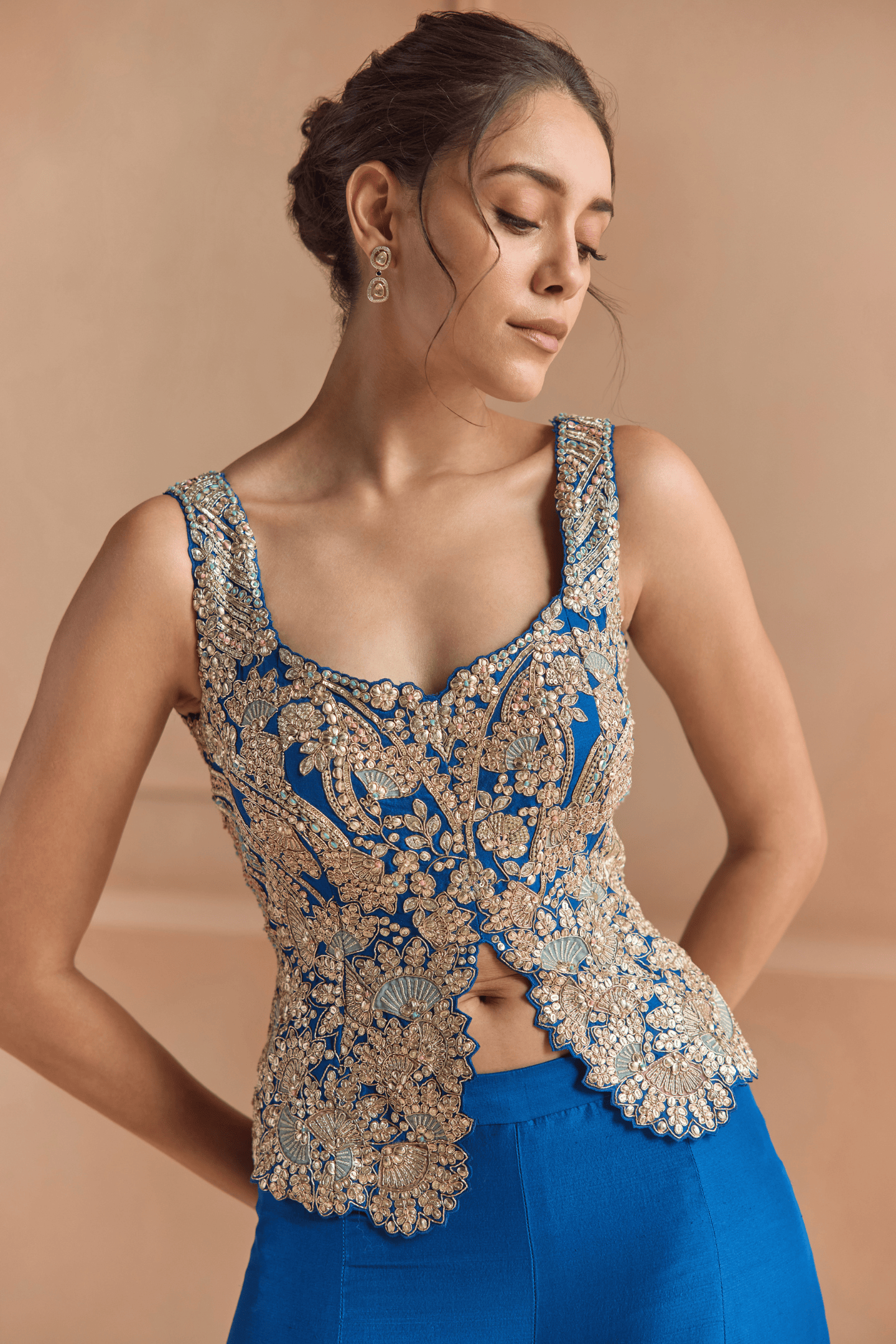Jade Blue Embroidered Top & Garara Set