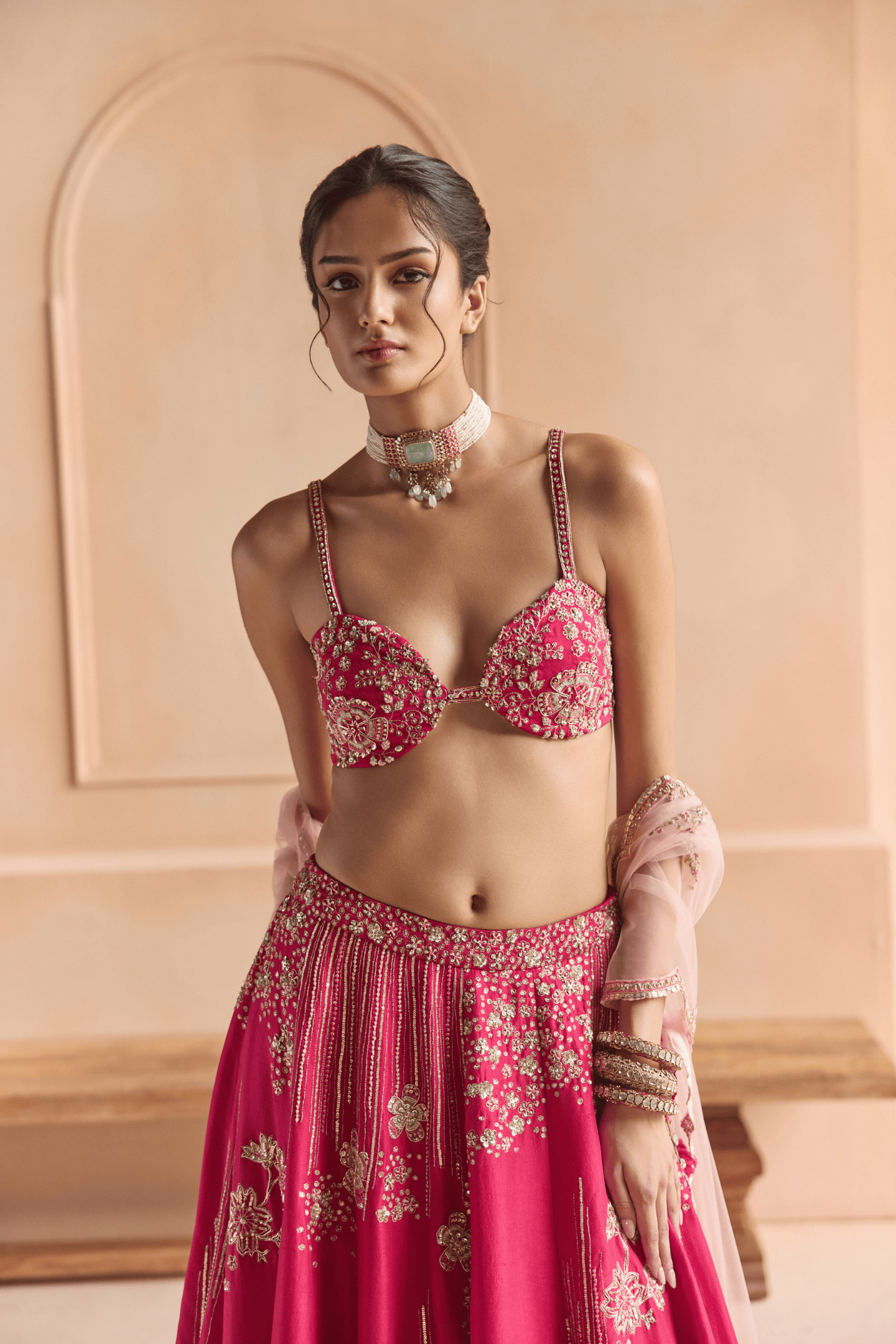 Cut Ruby Embroidered Mulberry Lehenga Set