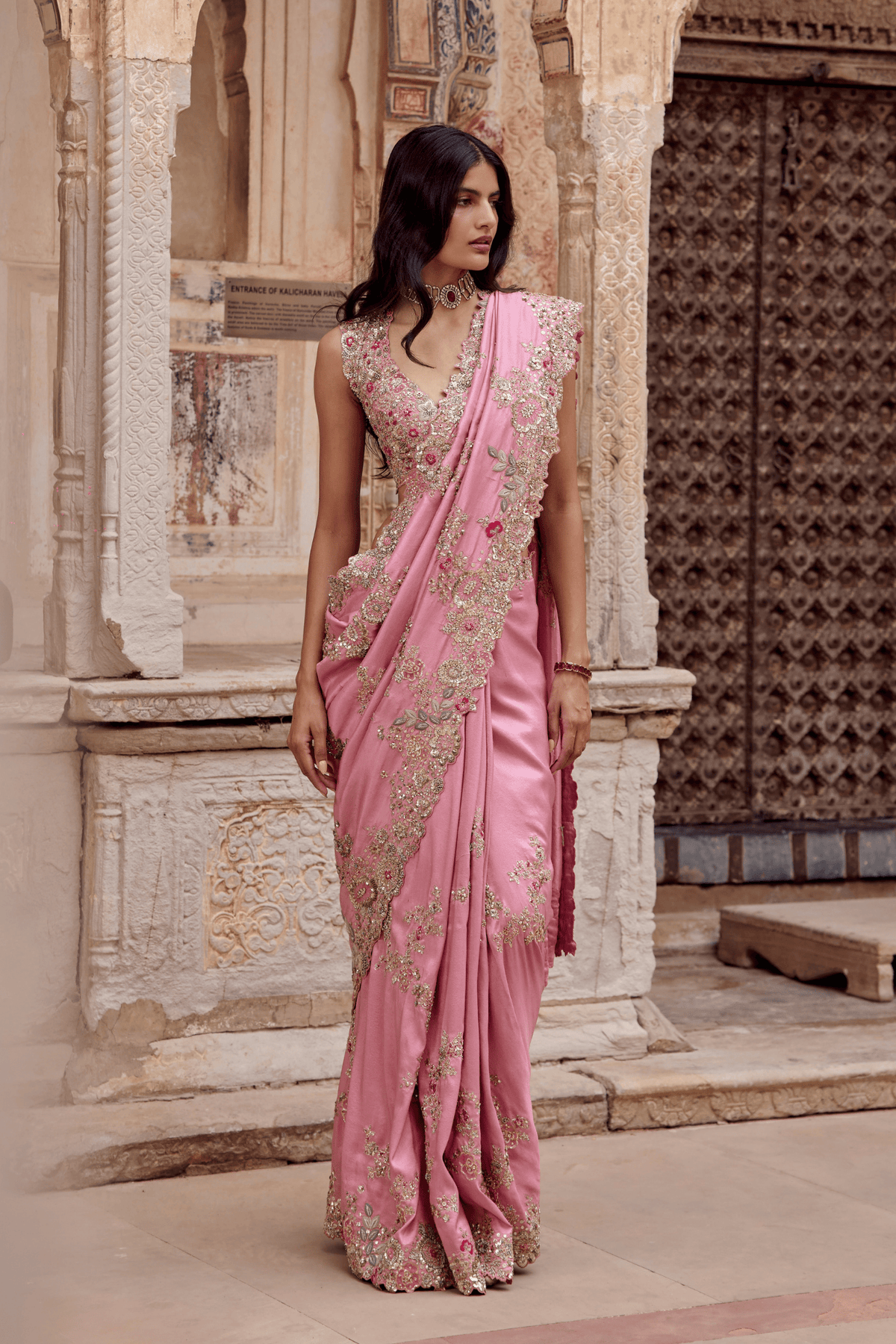 Lavender Blush Embroidered Saree Set