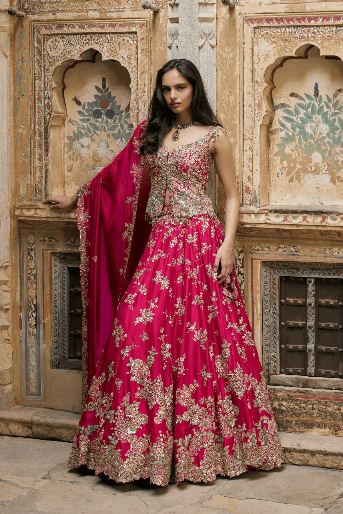 Ruby Pink Embroidered Lehenga Set
