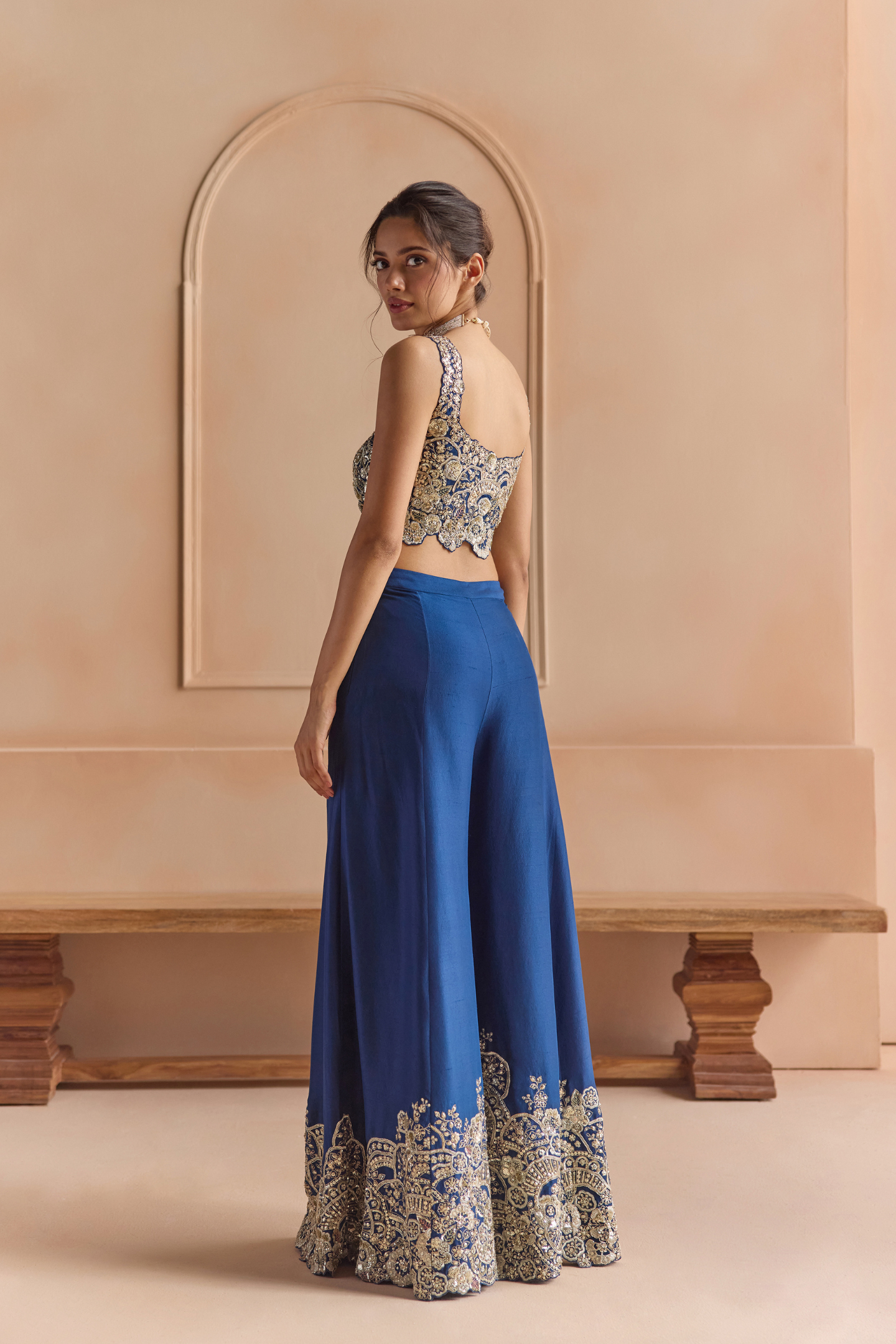 French Navy Embroidered Top & Garara Set