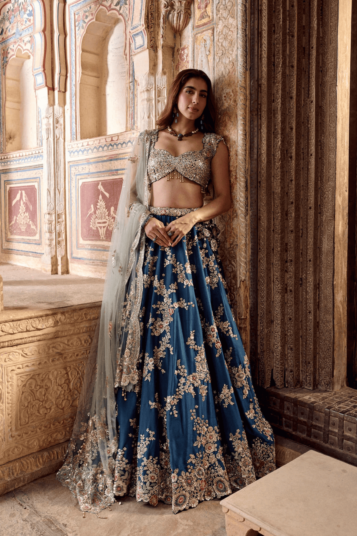 Midnight Blue Embroidered Lehenga Set