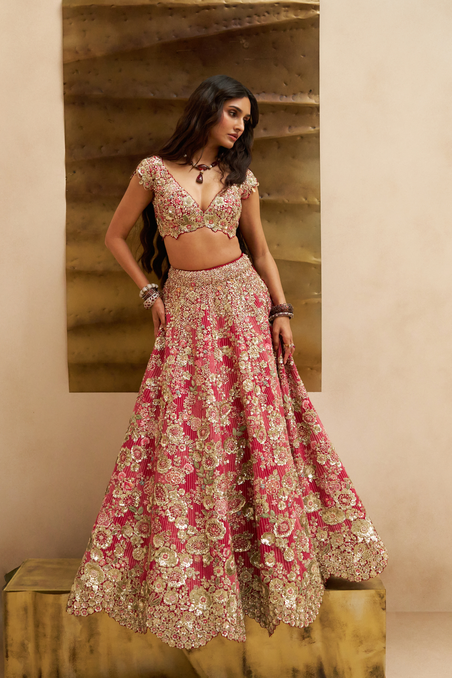 Deep Berry Blossom Bridal Lehenga Set