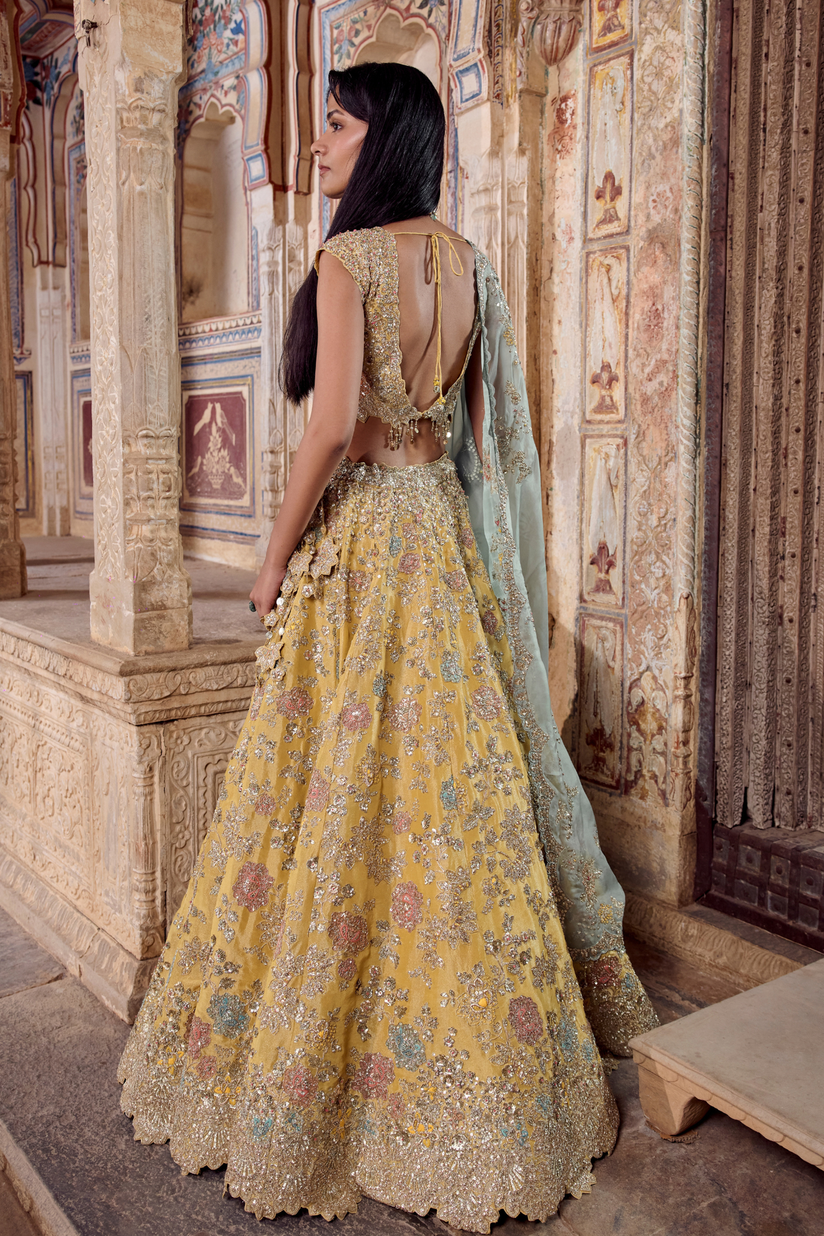 Maize Yellow Embroidered Lehenga Set