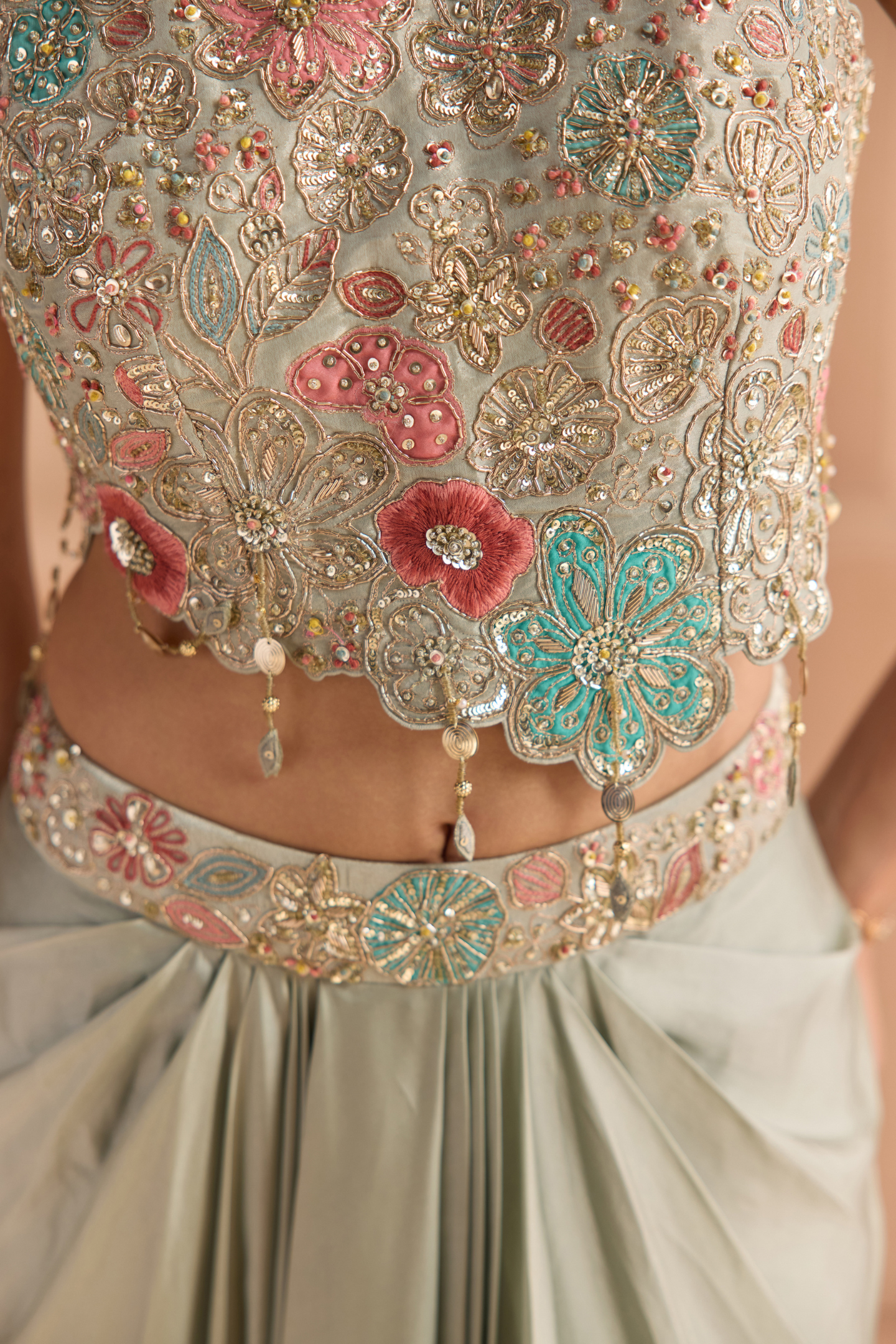 Mist Blue Embroidered Top & Skirt Set