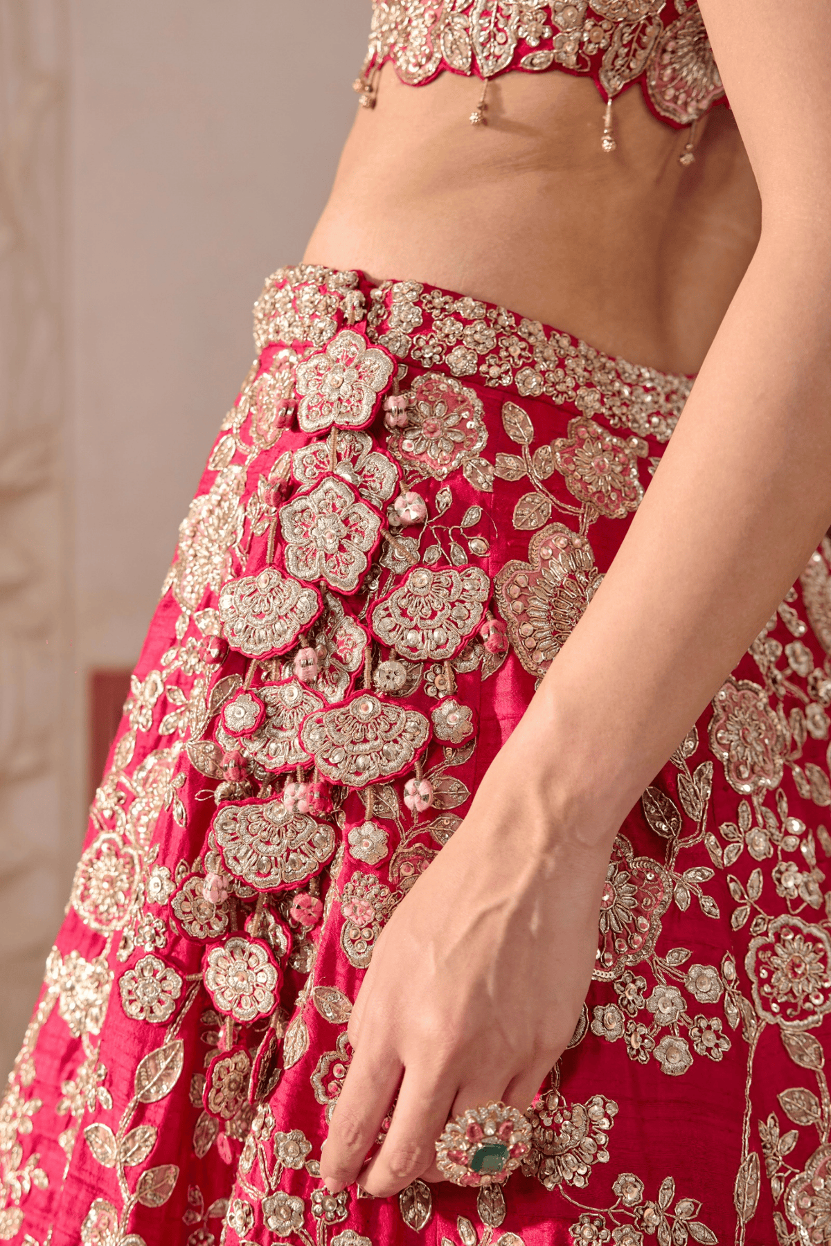 Ruby Pink Embroidered Bridal Lehenga Set