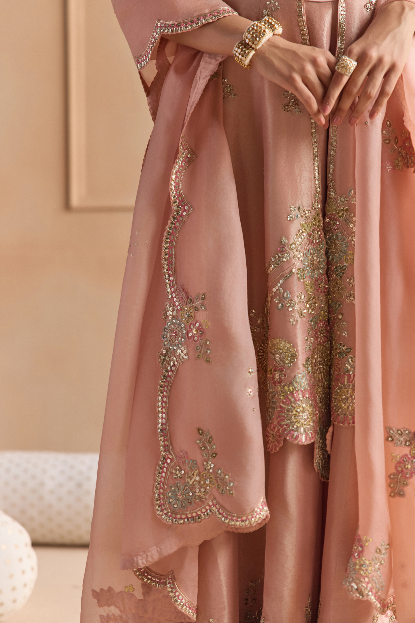 Oyester Pink Embroidered Sharara Set