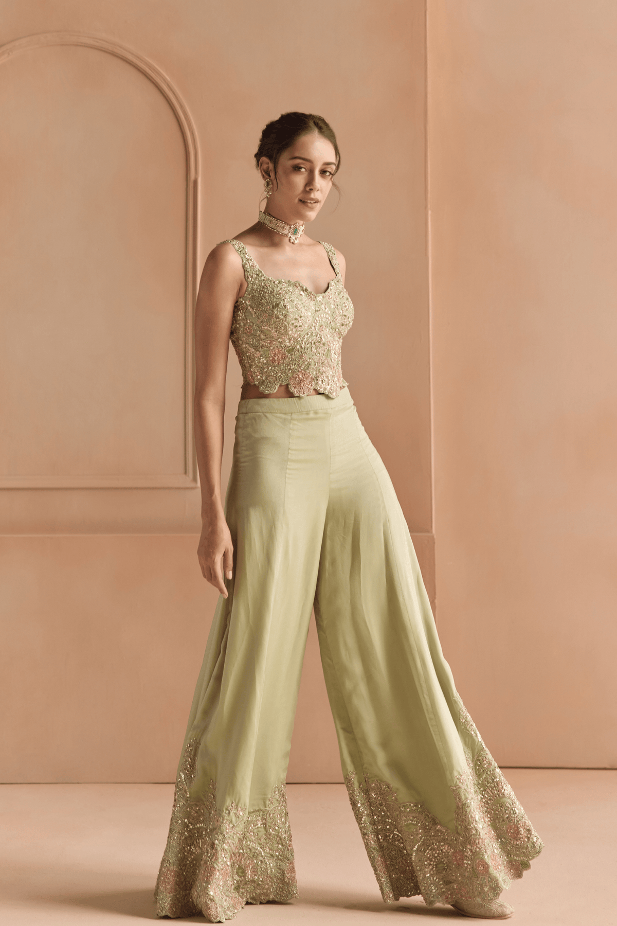Sage Embroidered Top & Pant Set