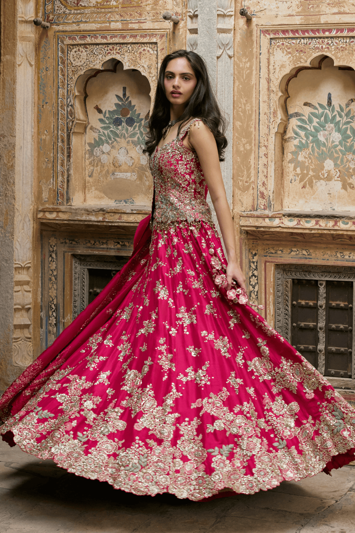 Ruby Pink Embroidered Lehenga Set