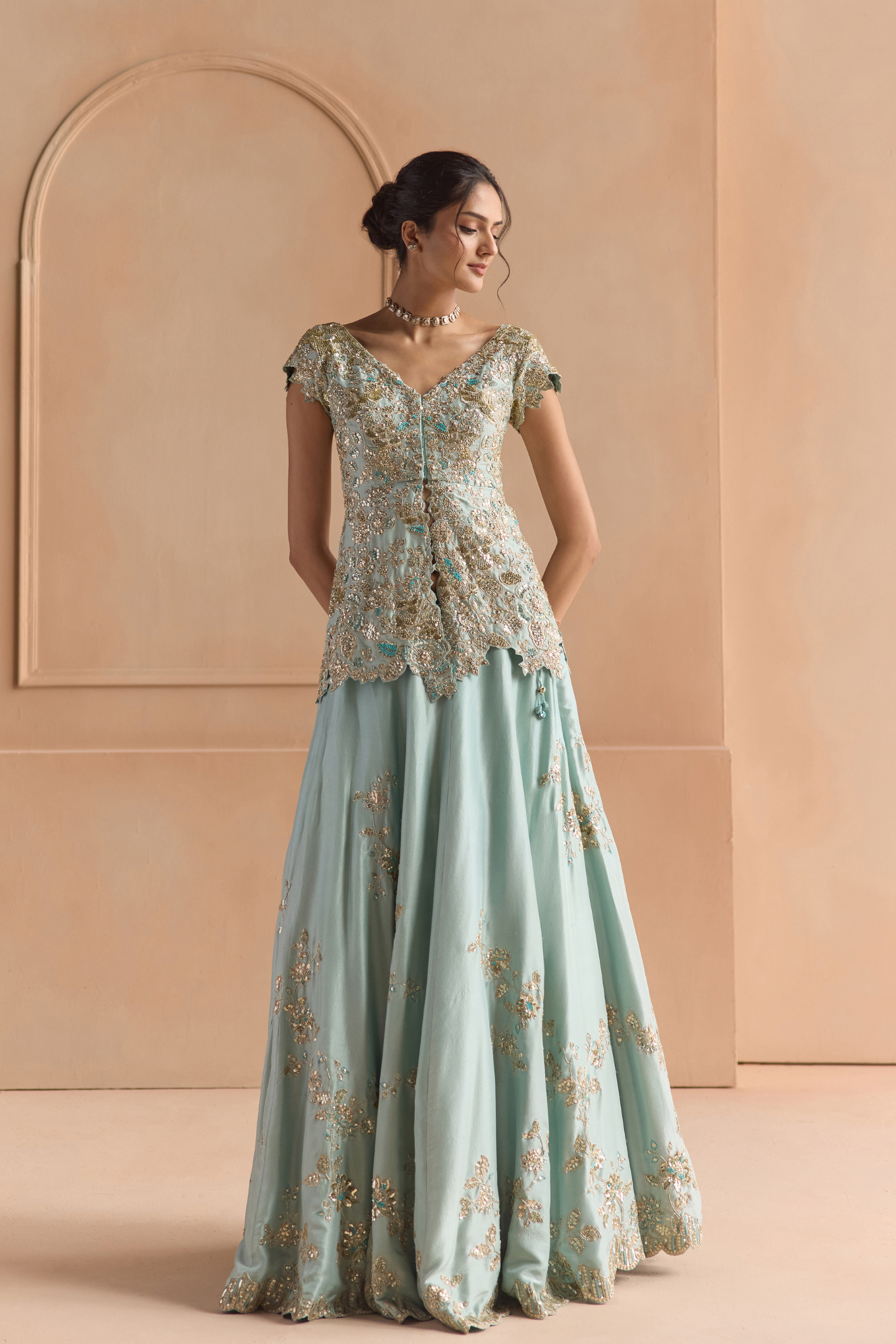 Teal Embroidered Lehenga Set