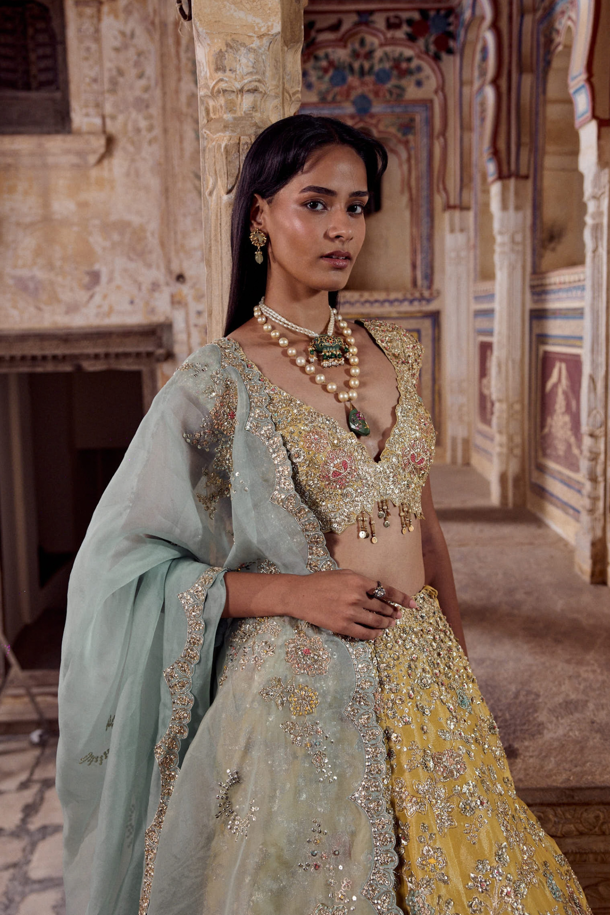 Maize Yellow Embroidered Lehenga Set