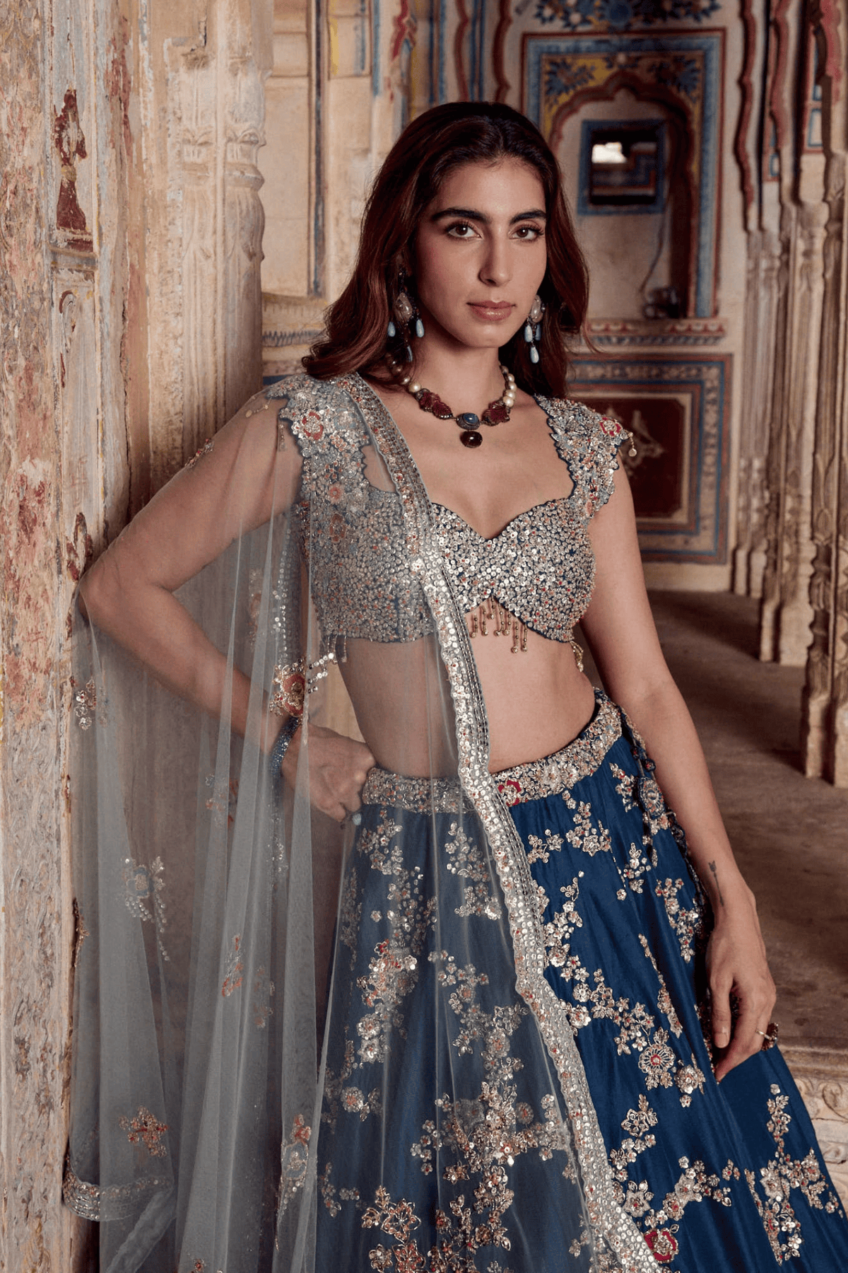 Midnight Blue Embroidered Lehenga Set