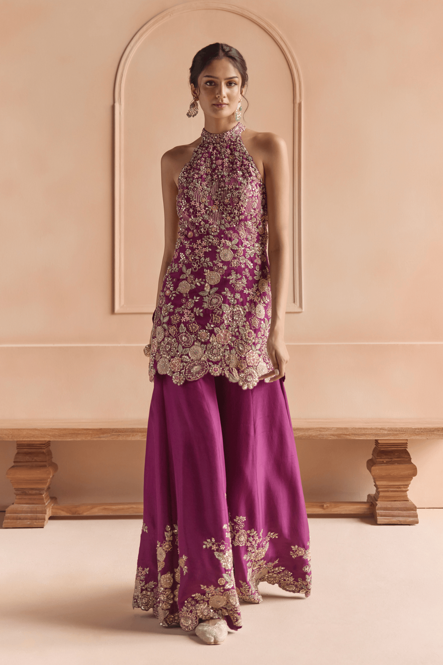 Aubergine Embroidered Sharara Set