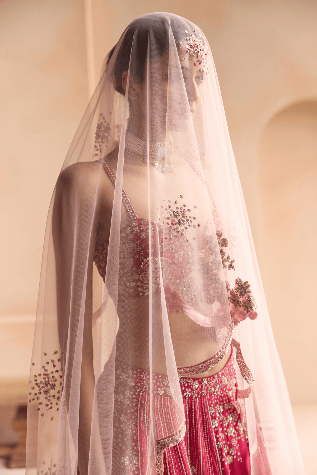 Cut Ruby Embroidered Mulberry Lehenga Set