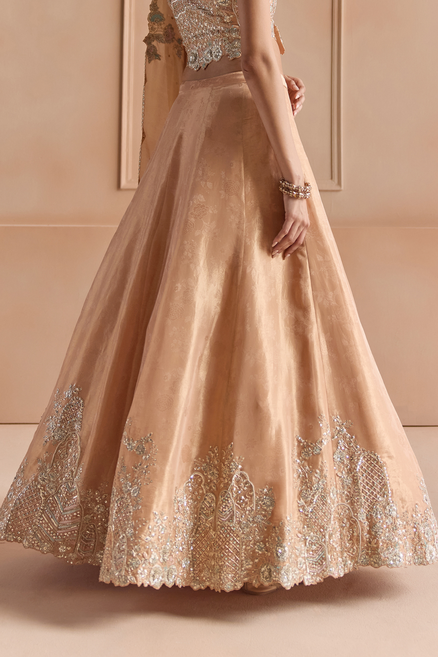 Sepia Gold Tissue Lehenga Silk