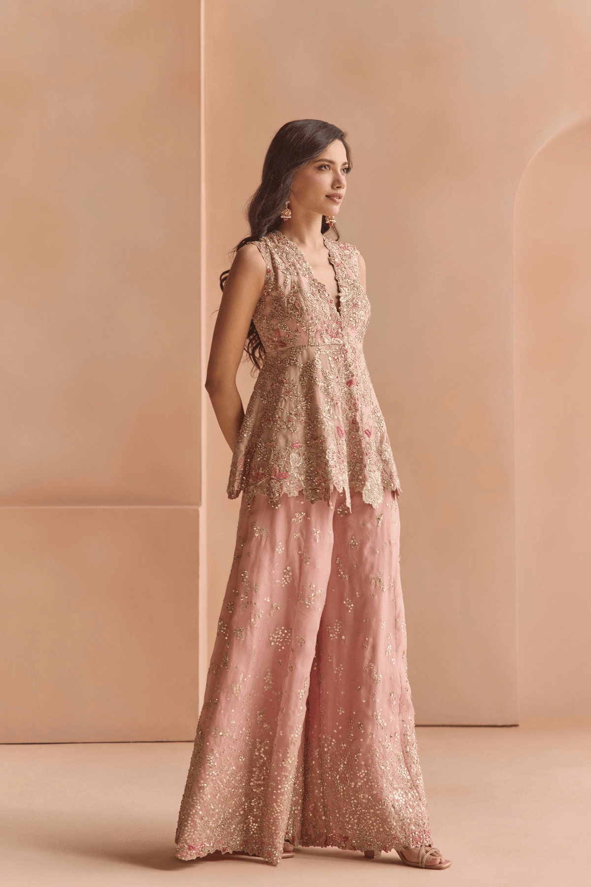 Camellia Pink Embroidered Sharara Set