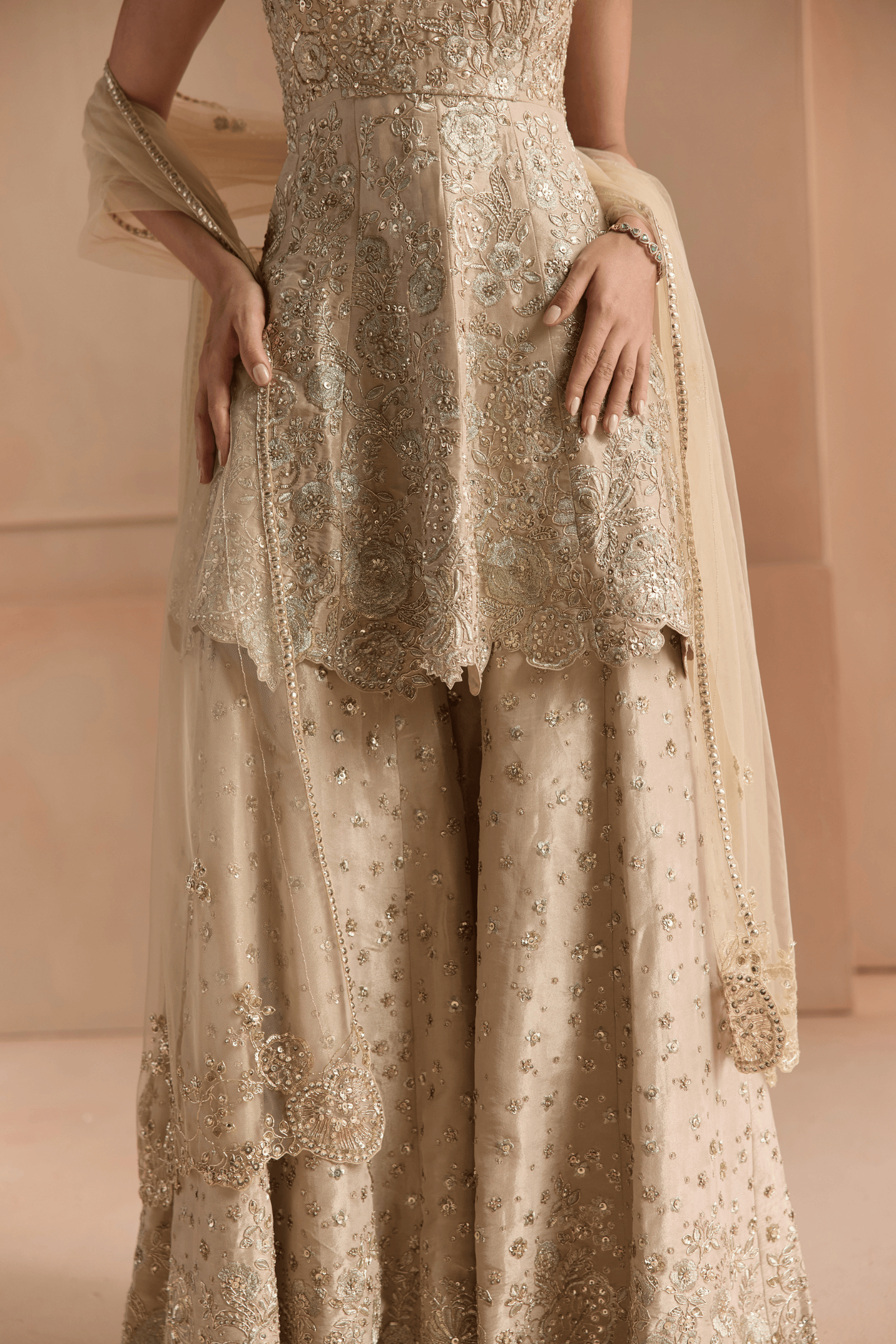 Beige Champagne Peplum Garara Set