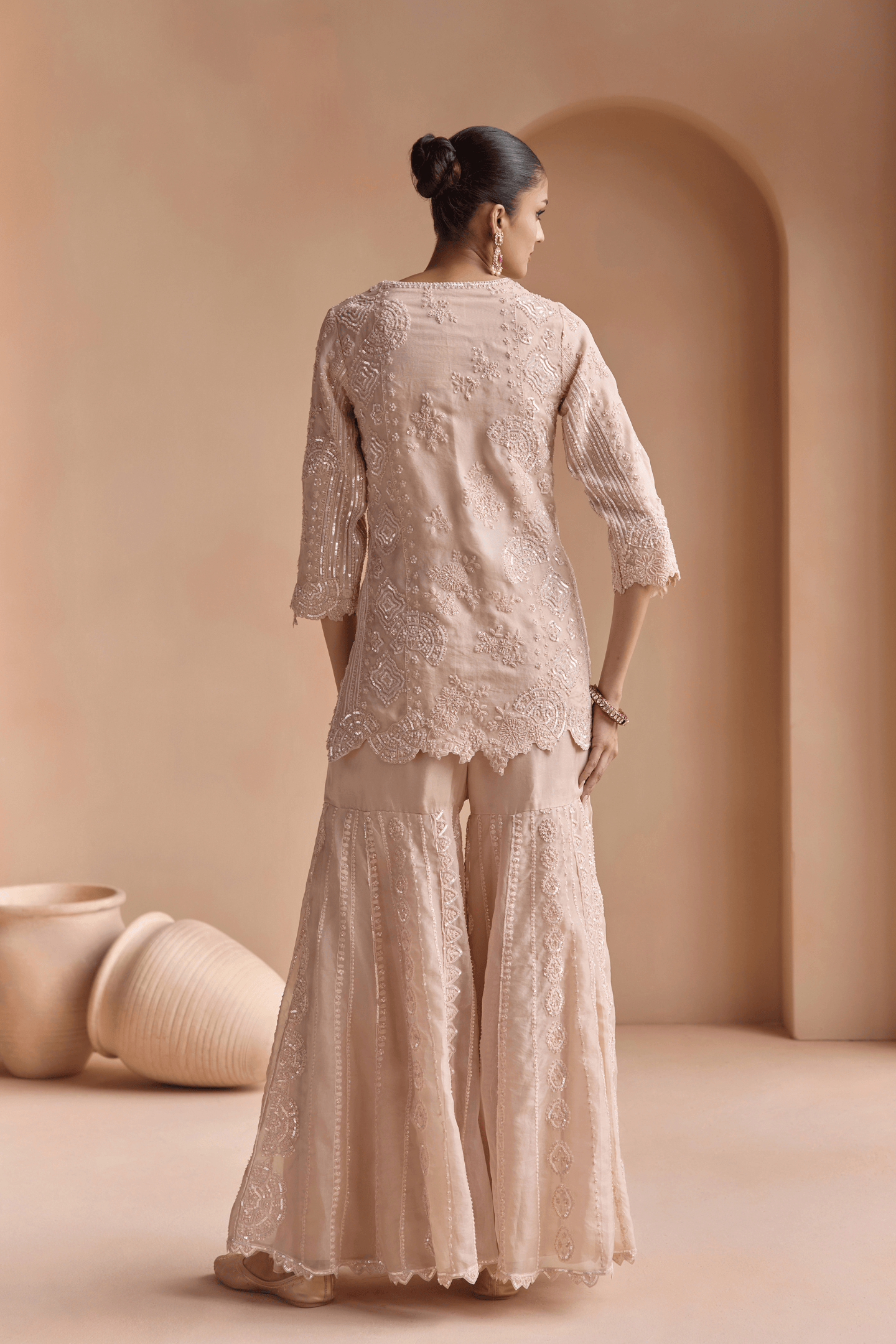 Whispering Peach Sharara Set