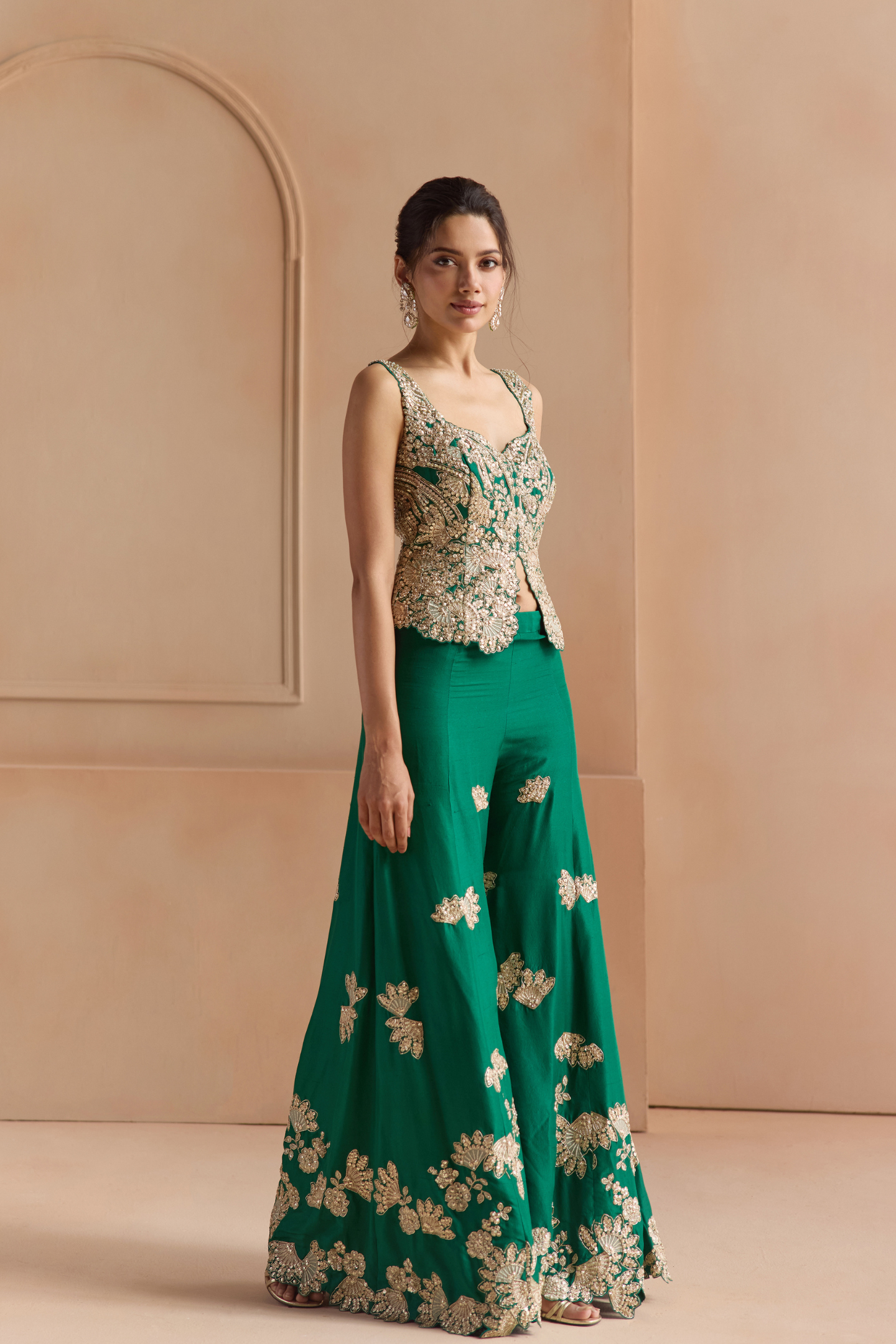 Jewel Green Embroidered Top & Garara Set