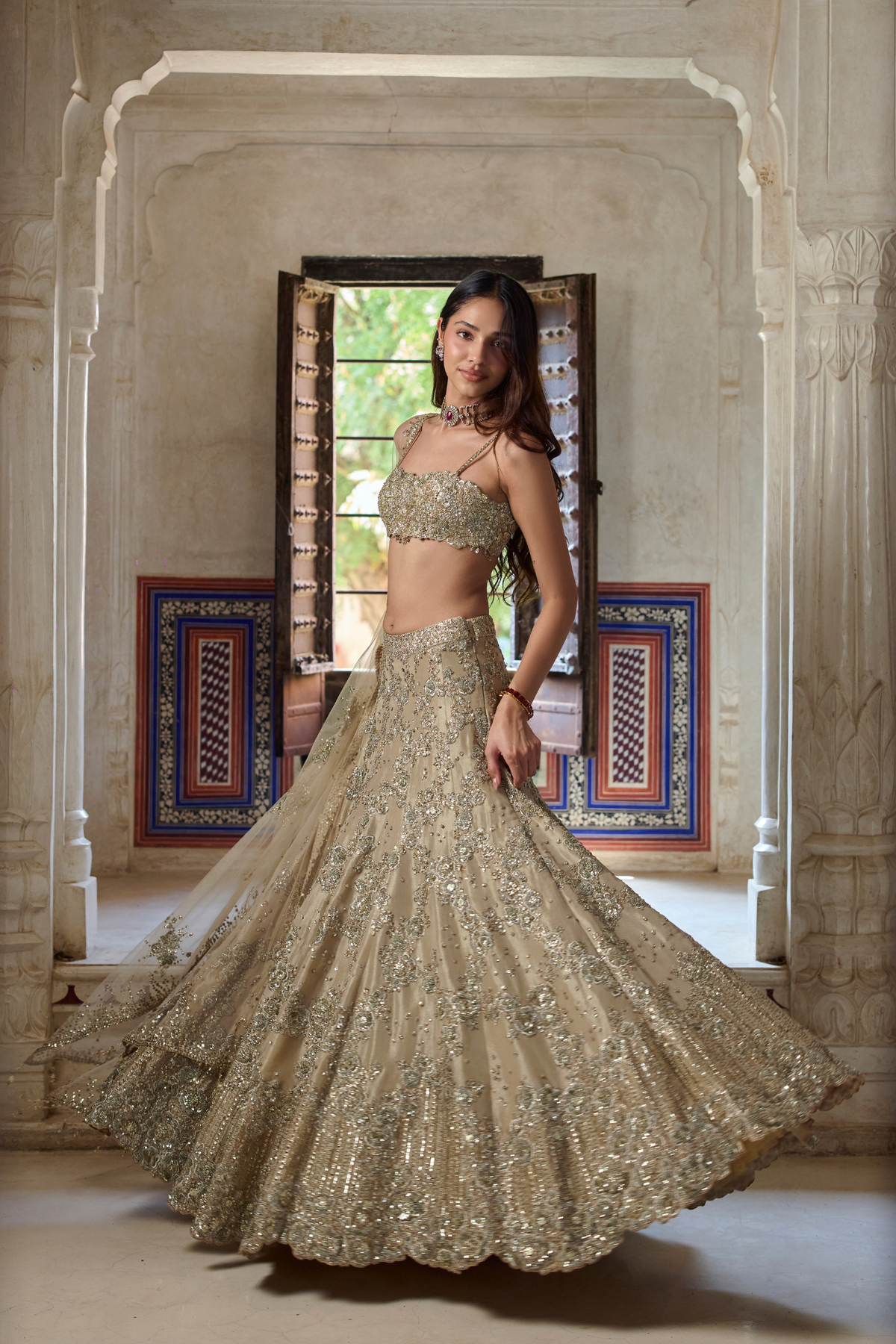 Champagne Blossom Lehenga Set