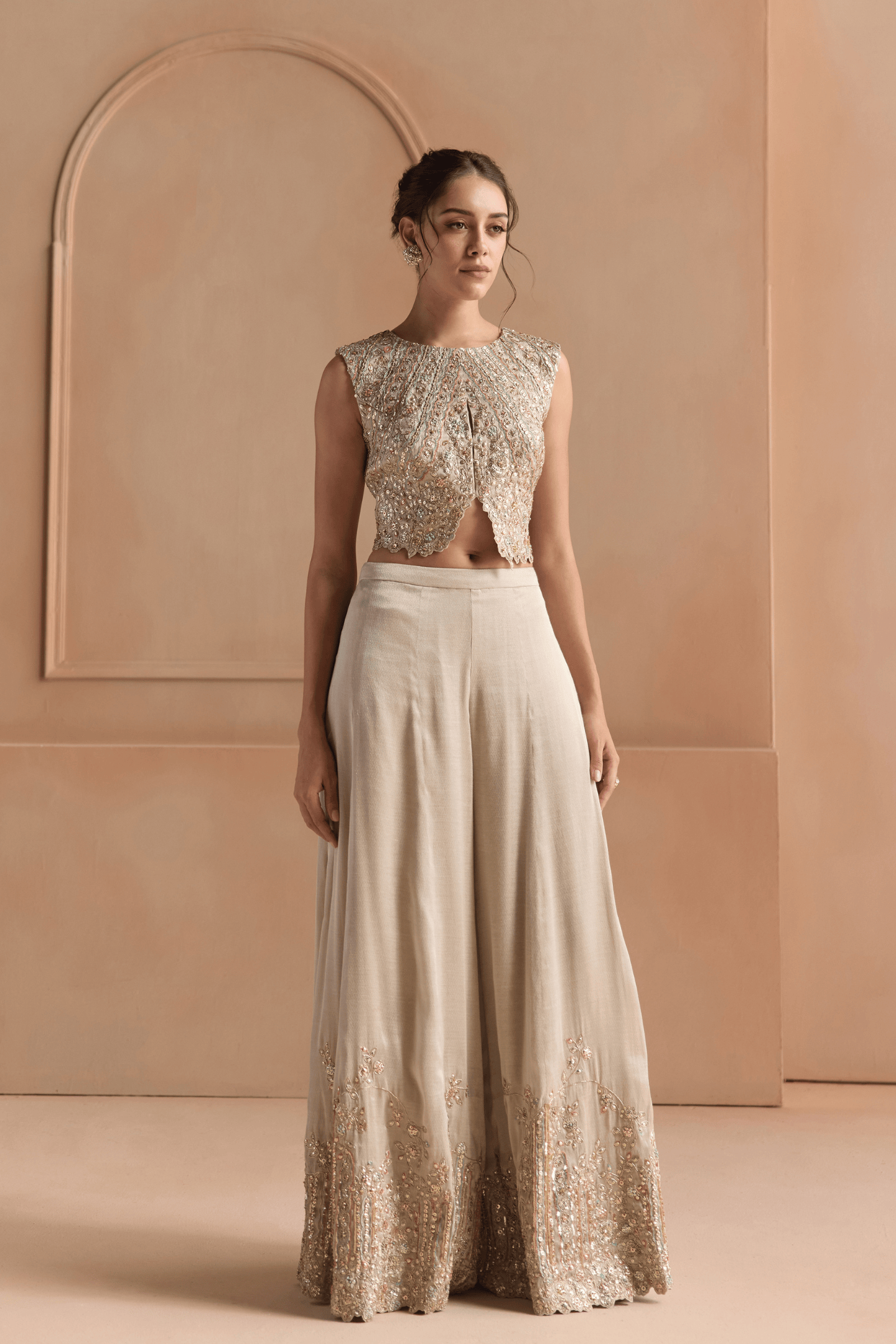 Platinum Grey Embroidered Top Set